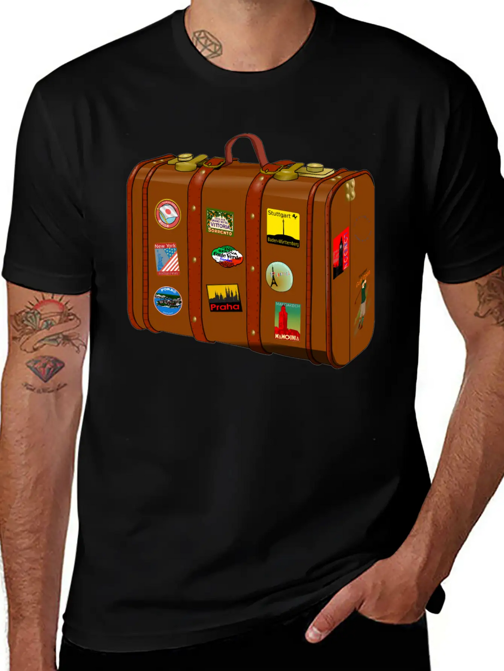 Suitcase With Stickers No Trademarks (Remix) Relaxed Everyday Tee – Lightweight And Durable Cotton