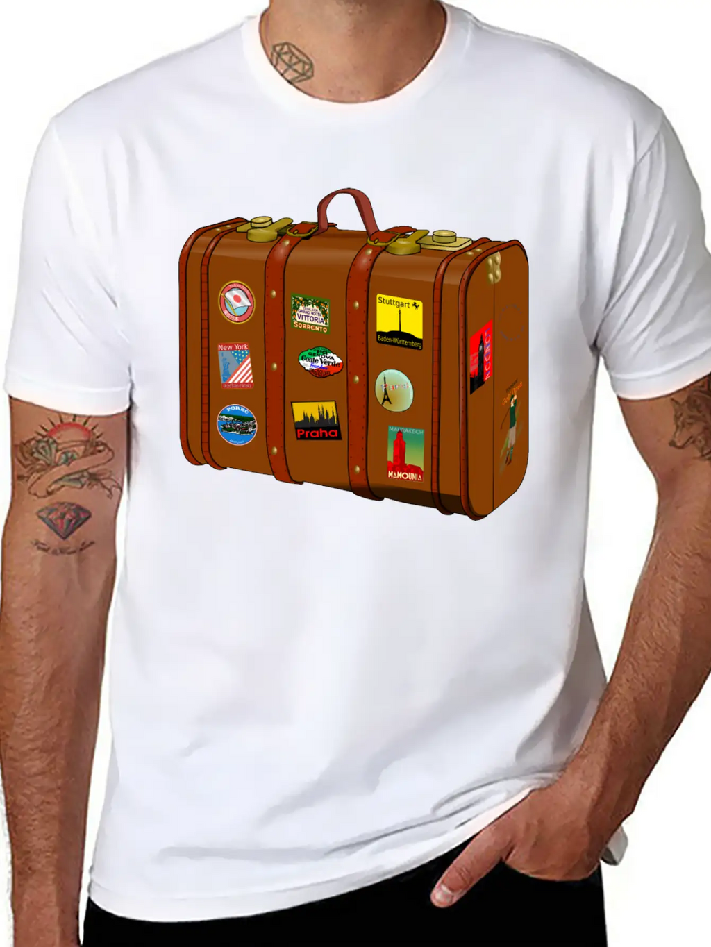Suitcase With Stickers No Trademarks (Remix) Relaxed Everyday Tee – Lightweight And Durable Cotton