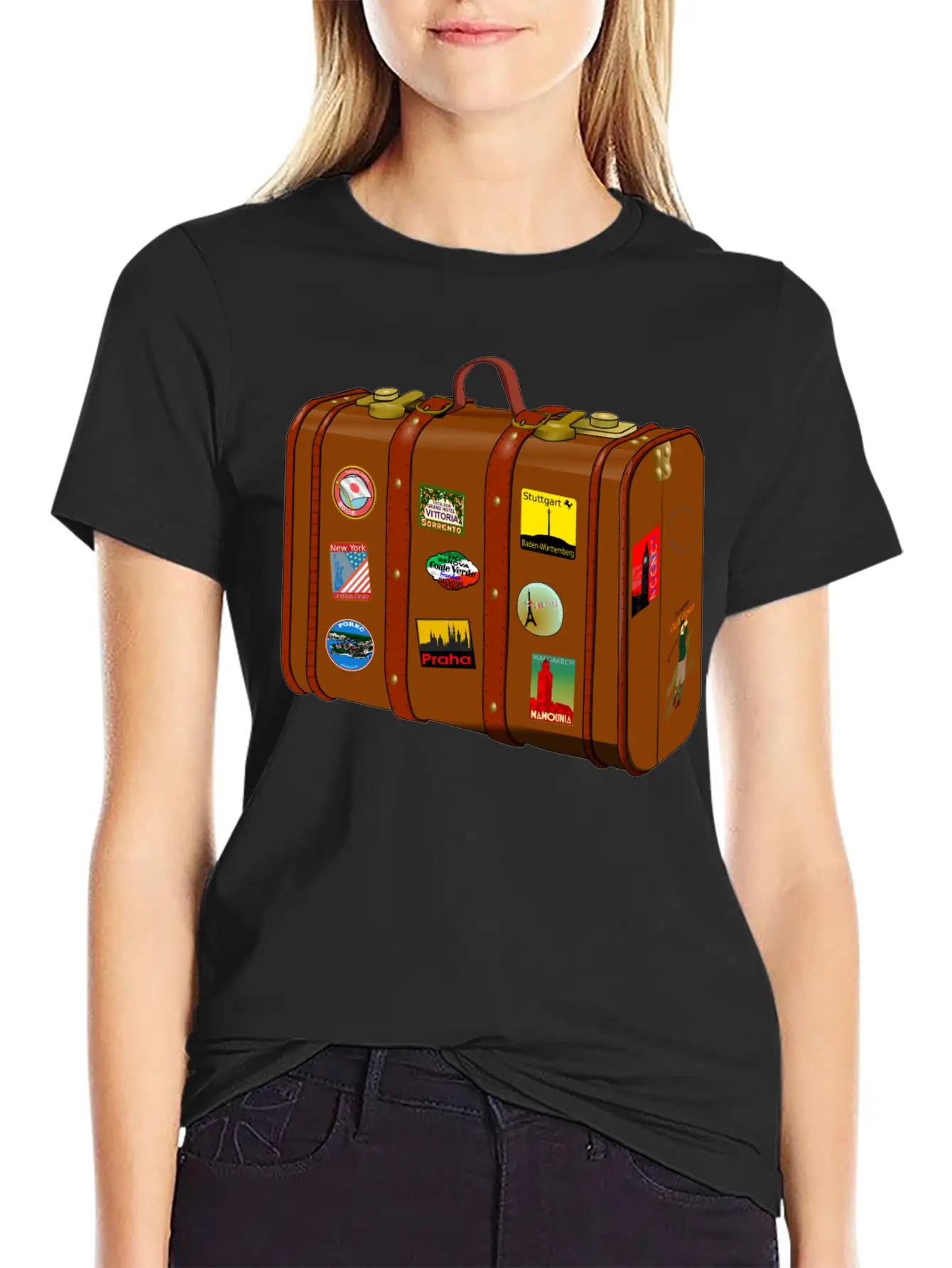 Suitcase With Stickers No Trademarks (Remix) Relaxed Everyday Tee – Lightweight And Durable Cotton