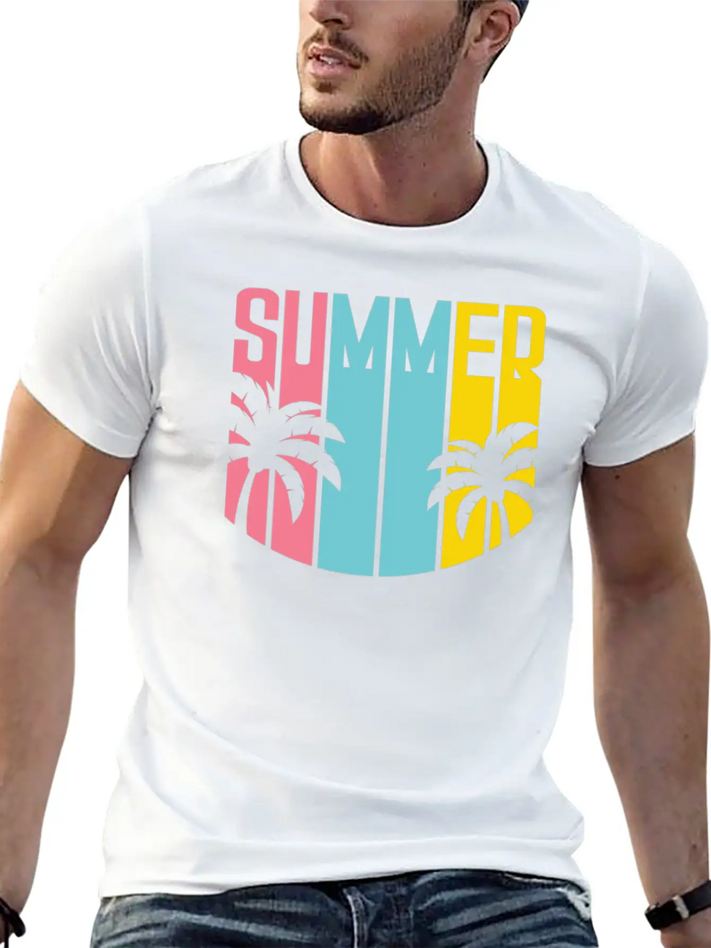 Summer Design Summer Palm Trees Beach Unisex Casual T-Shirt – Clean Design For Daily Comfort