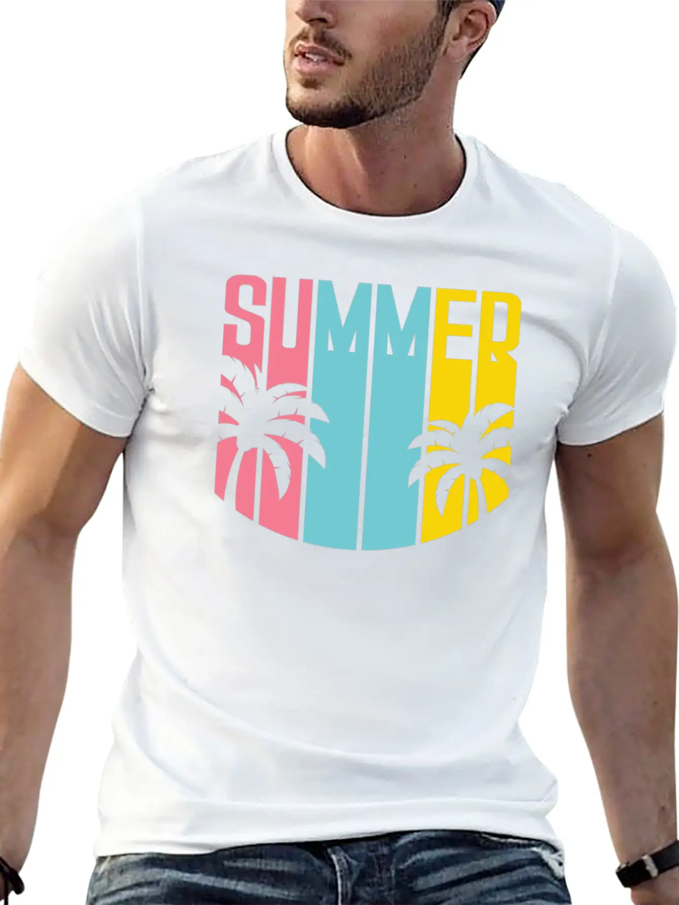 Summer Design Summer Palm Trees Beach Unisex Casual T-Shirt – Clean Design For Daily Comfort