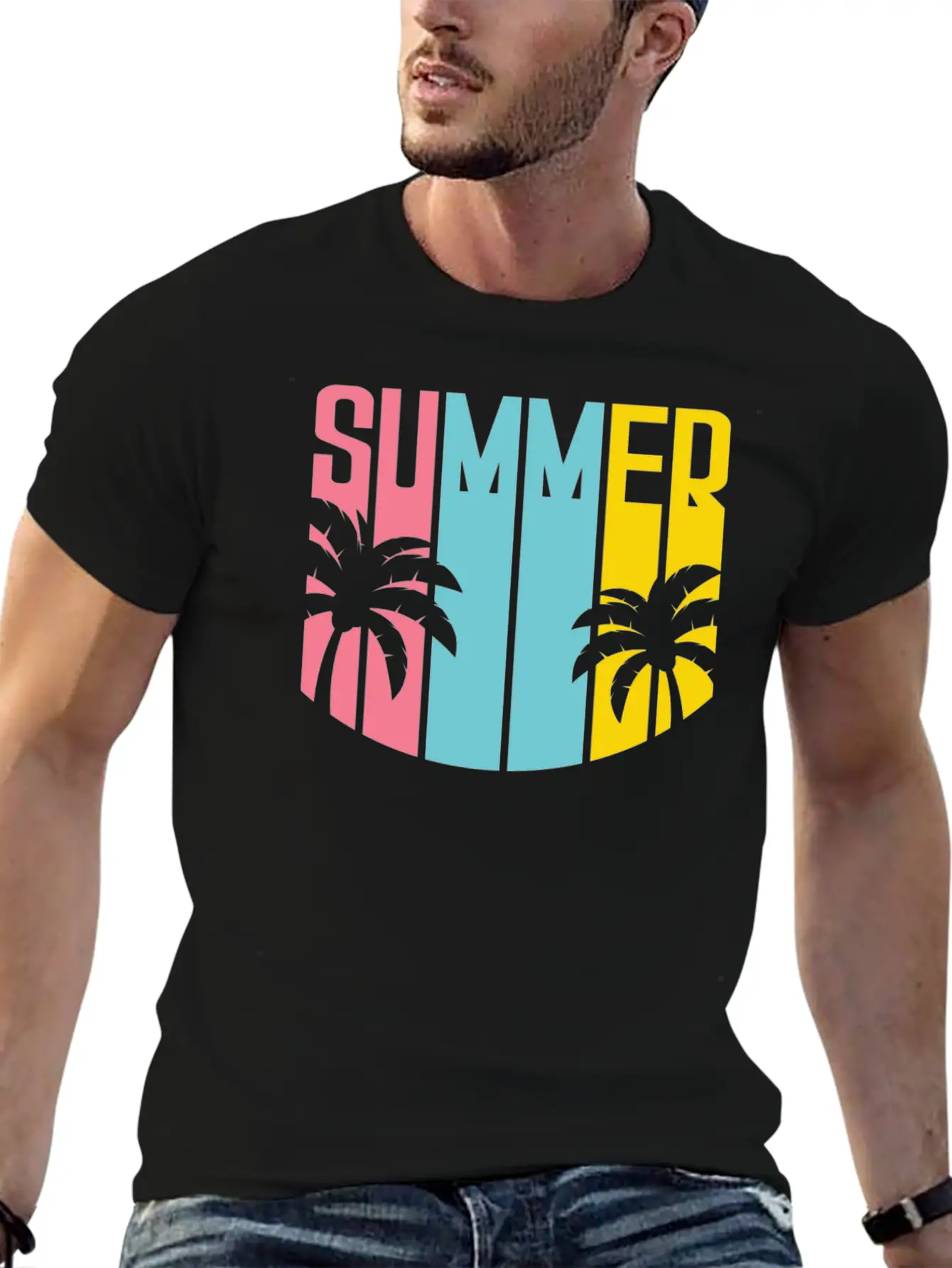 Summer Design Summer Palm Trees Beach Unisex Casual T-Shirt – Clean Design For Daily Comfort