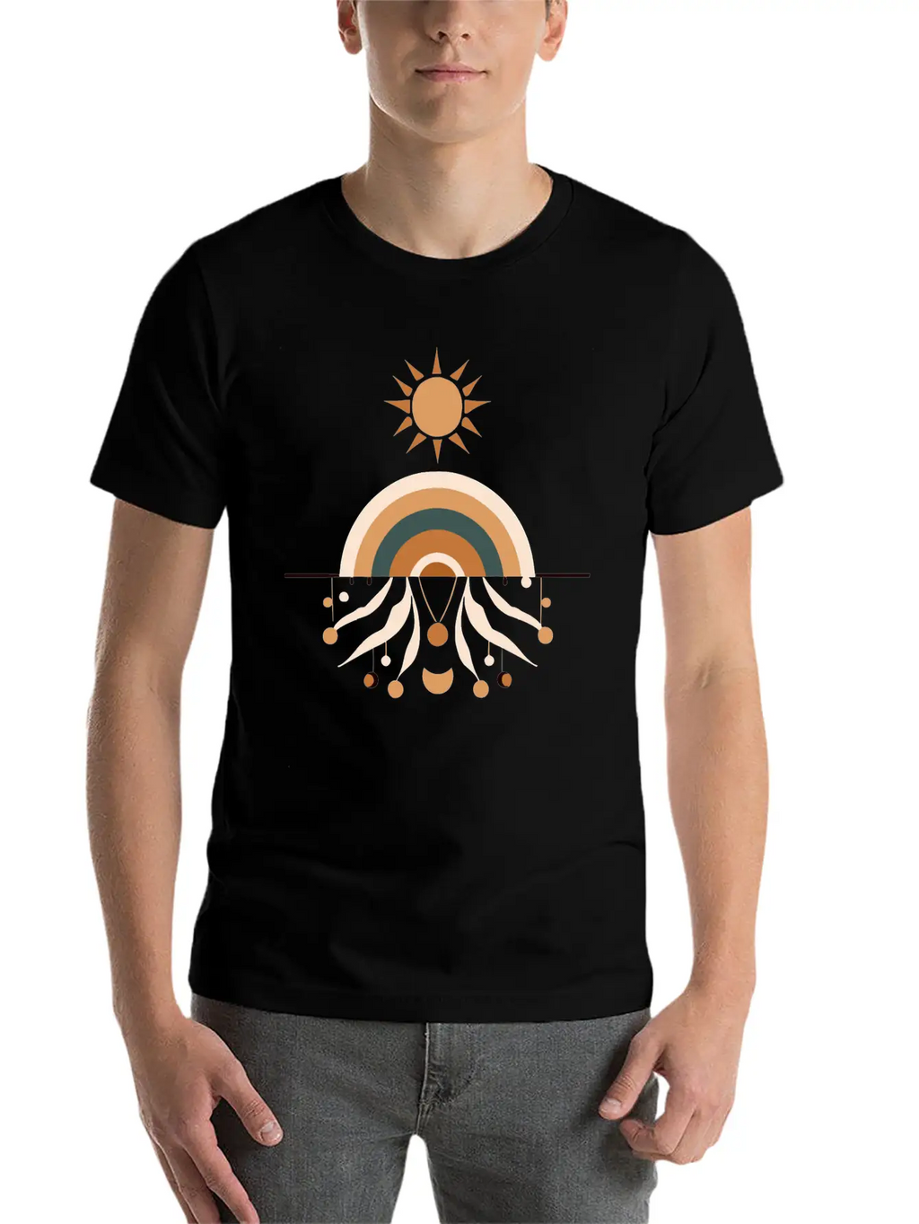 Sun And Rainbow Boho Design Stylish Everyday T-Shirt – Unisex Basic Cotton Tee