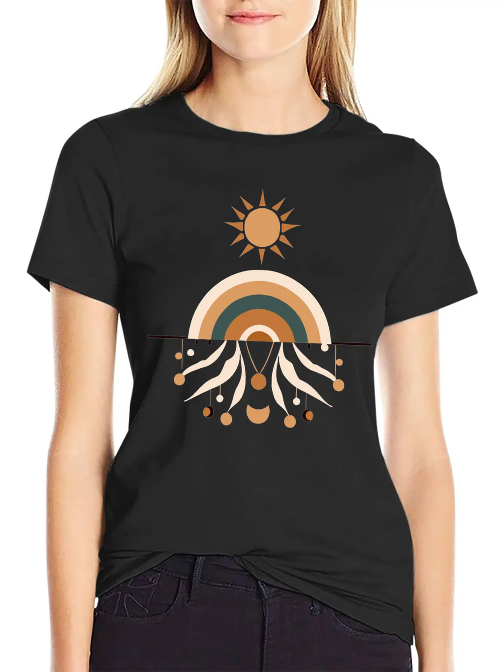 Sun And Rainbow Boho Design Stylish Everyday T-Shirt – Unisex Basic Cotton Tee
