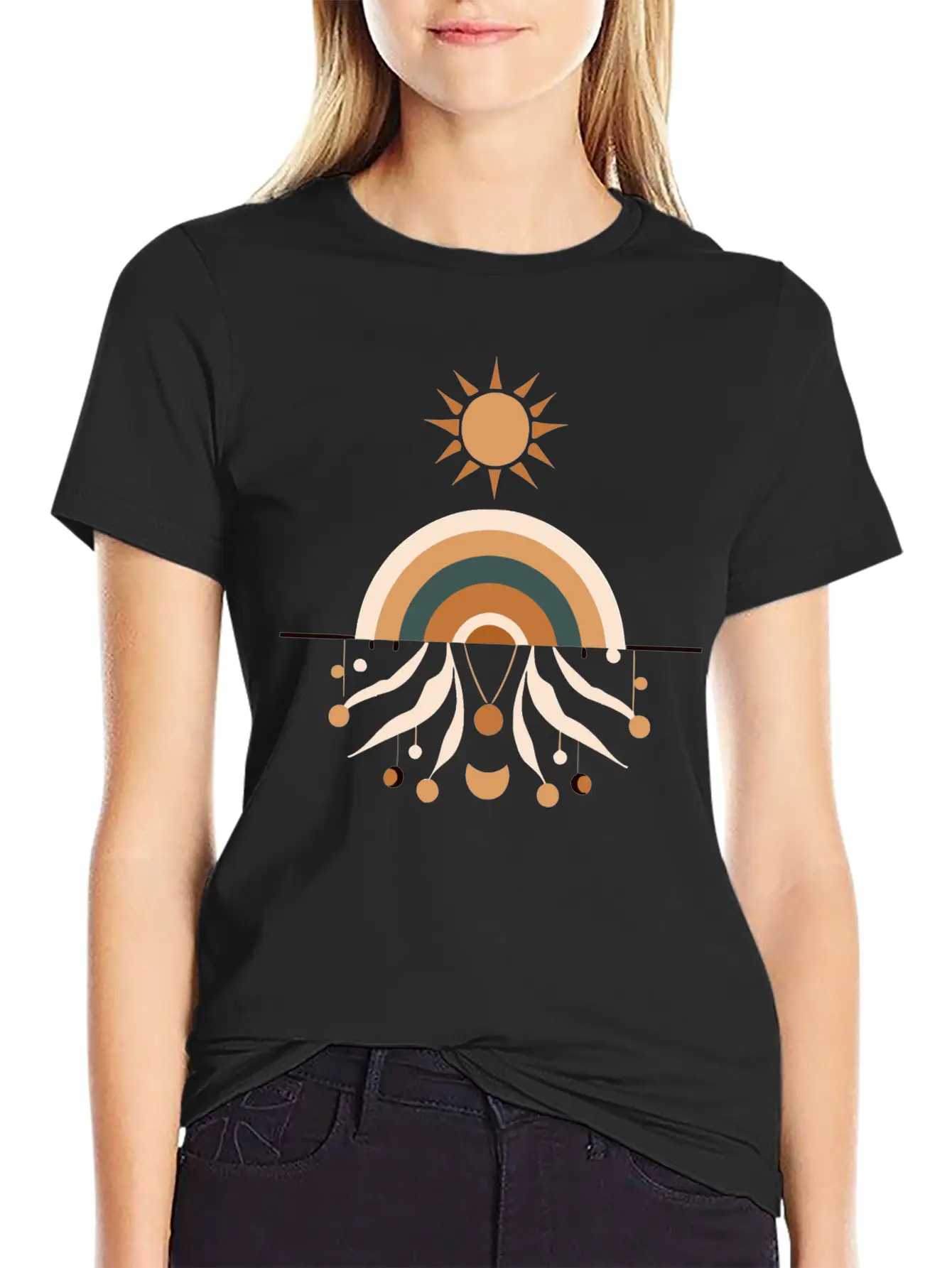 Sun And Rainbow Boho Design Stylish Everyday T-Shirt – Unisex Basic Cotton Tee