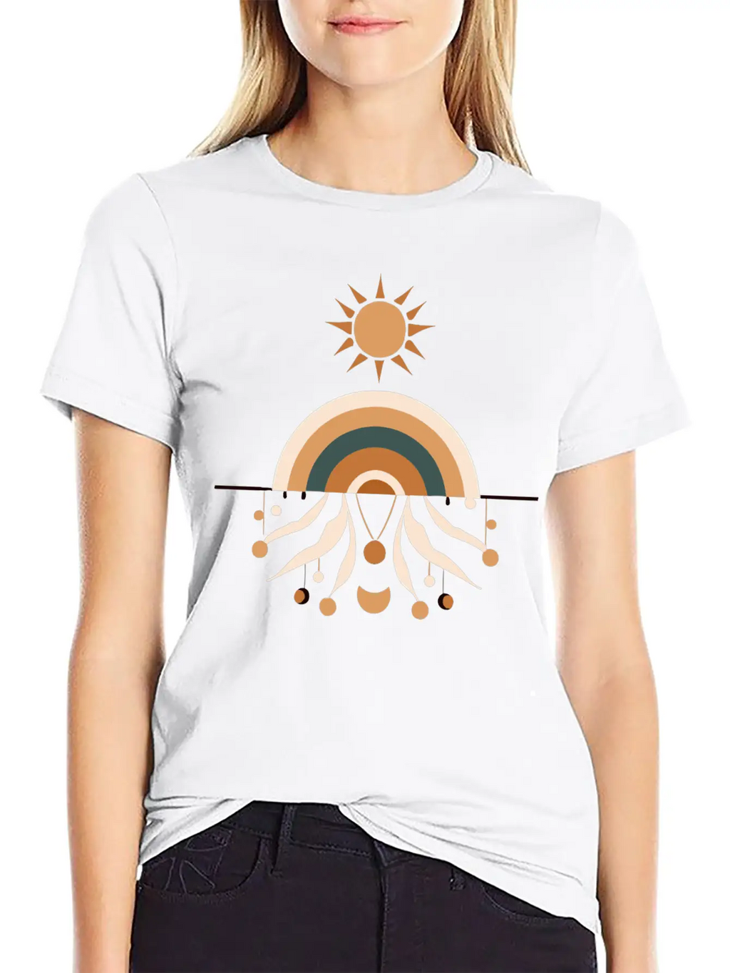 Sun And Rainbow Boho Design Stylish Everyday T-Shirt – Unisex Basic Cotton Tee