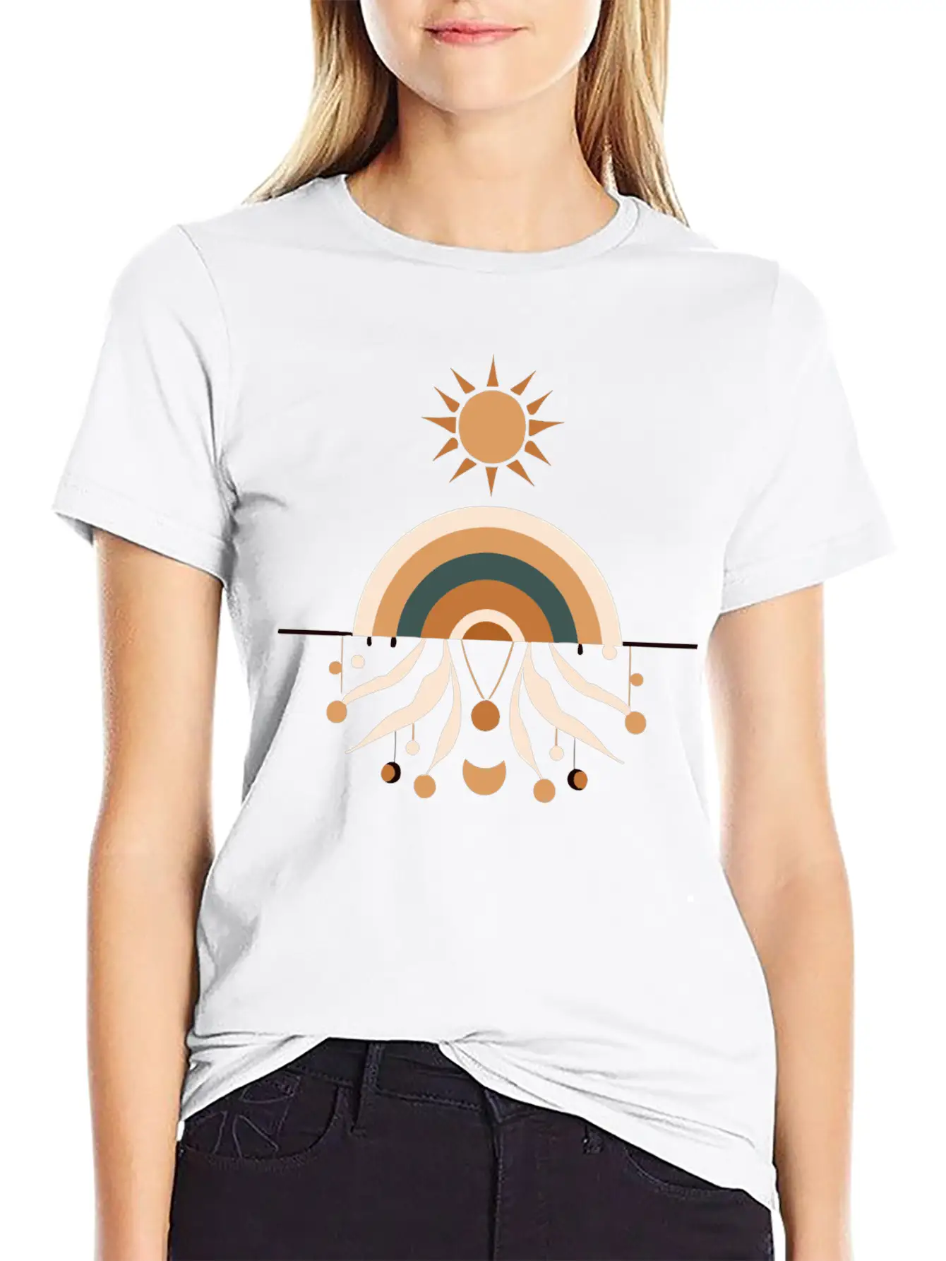 Sun And Rainbow Boho Design Stylish Everyday T-Shirt – Unisex Basic Cotton Tee