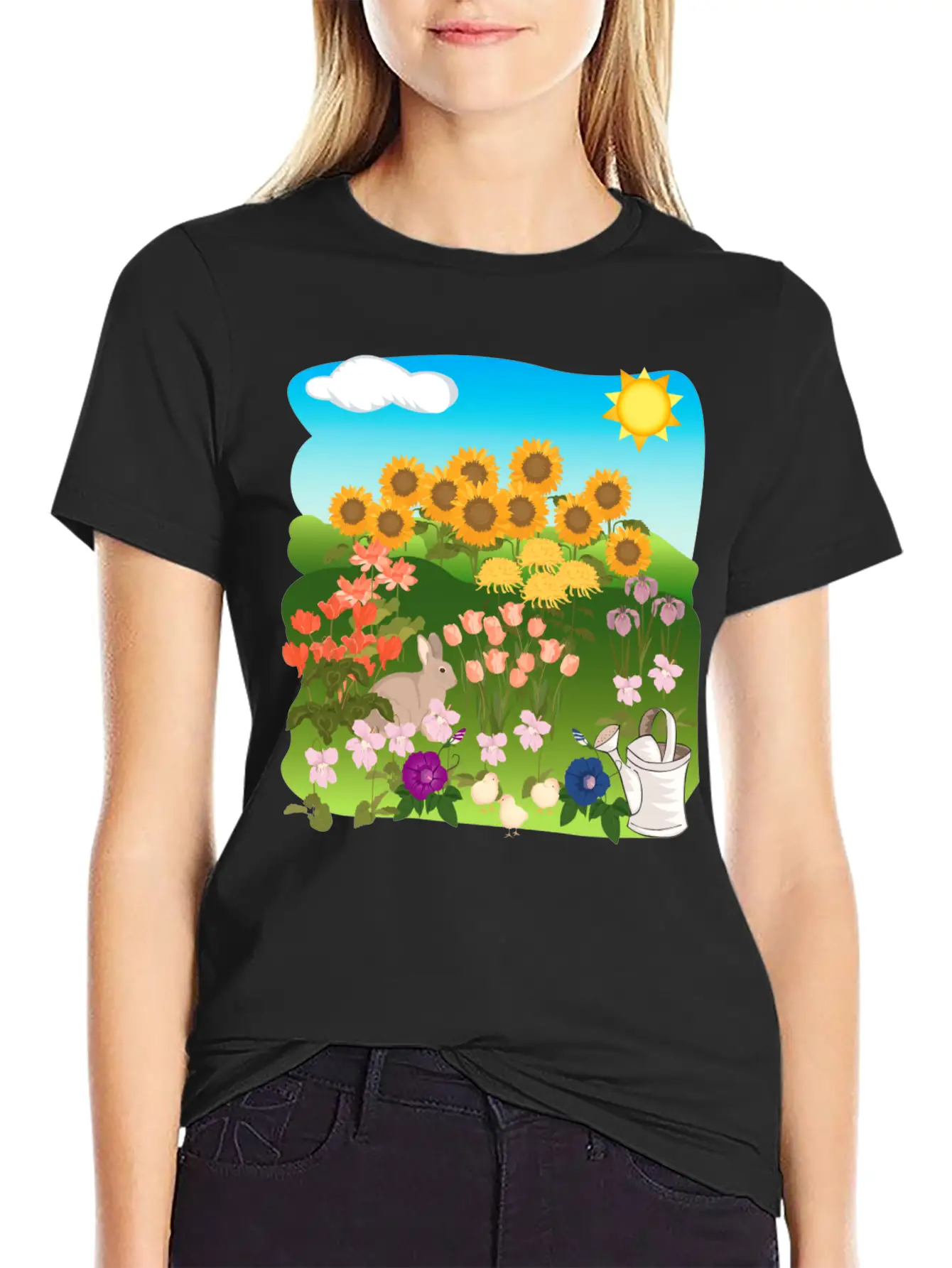 Sun Flowers Sonnenblumen Sommer Summe Hase Relaxed Everyday Tee – Lightweight And Durable Cotton