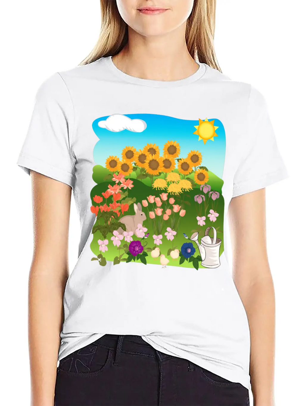 Sun Flowers Sonnenblumen Sommer Summe Hase Relaxed Everyday Tee – Lightweight And Durable Cotton