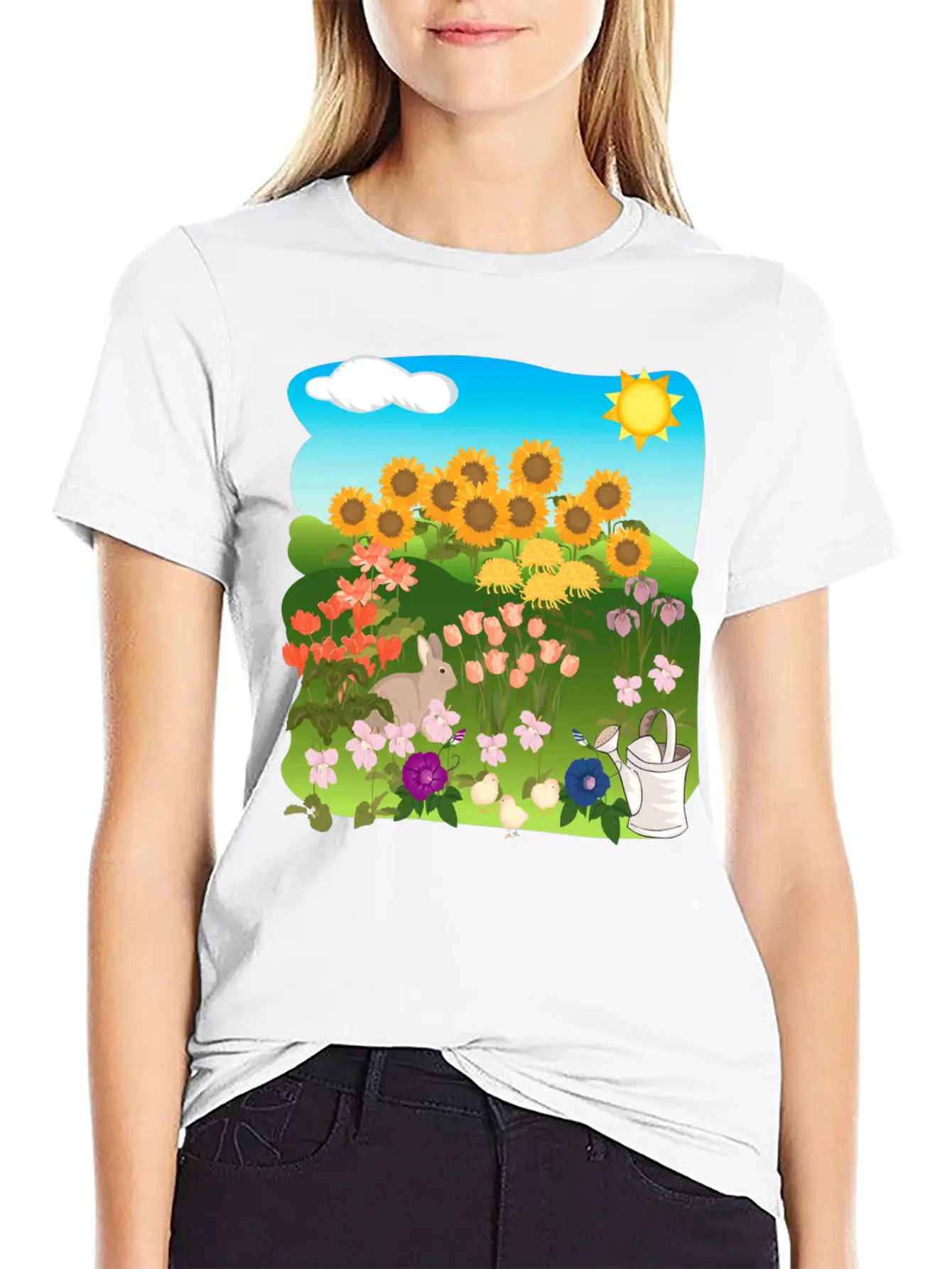 Sun Flowers Sonnenblumen Sommer Summe Hase Relaxed Everyday Tee – Lightweight And Durable Cotton