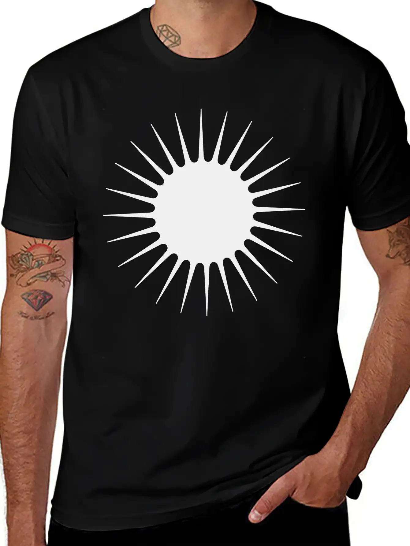 Sun Symbol With Rays Minimalist With Long Narrow Basic Graphic T-Shirt – Daily Comfort In Soft Cotton