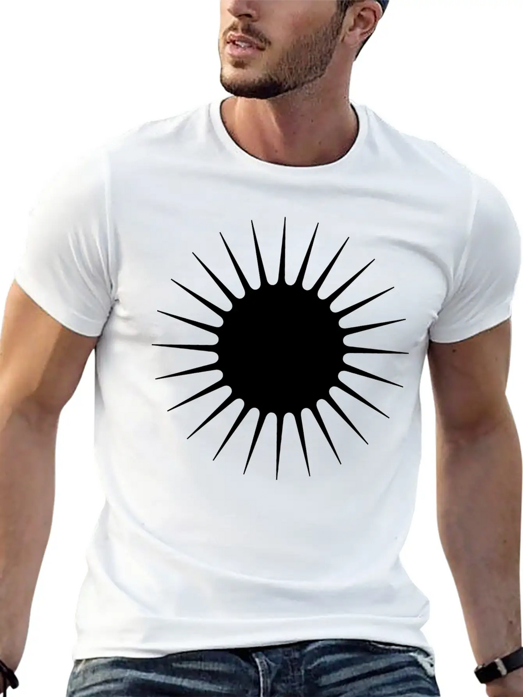 Sun Symbol With Rays Minimalist With Long Narrow Basic Graphic T-Shirt – Daily Comfort In Soft Cotton