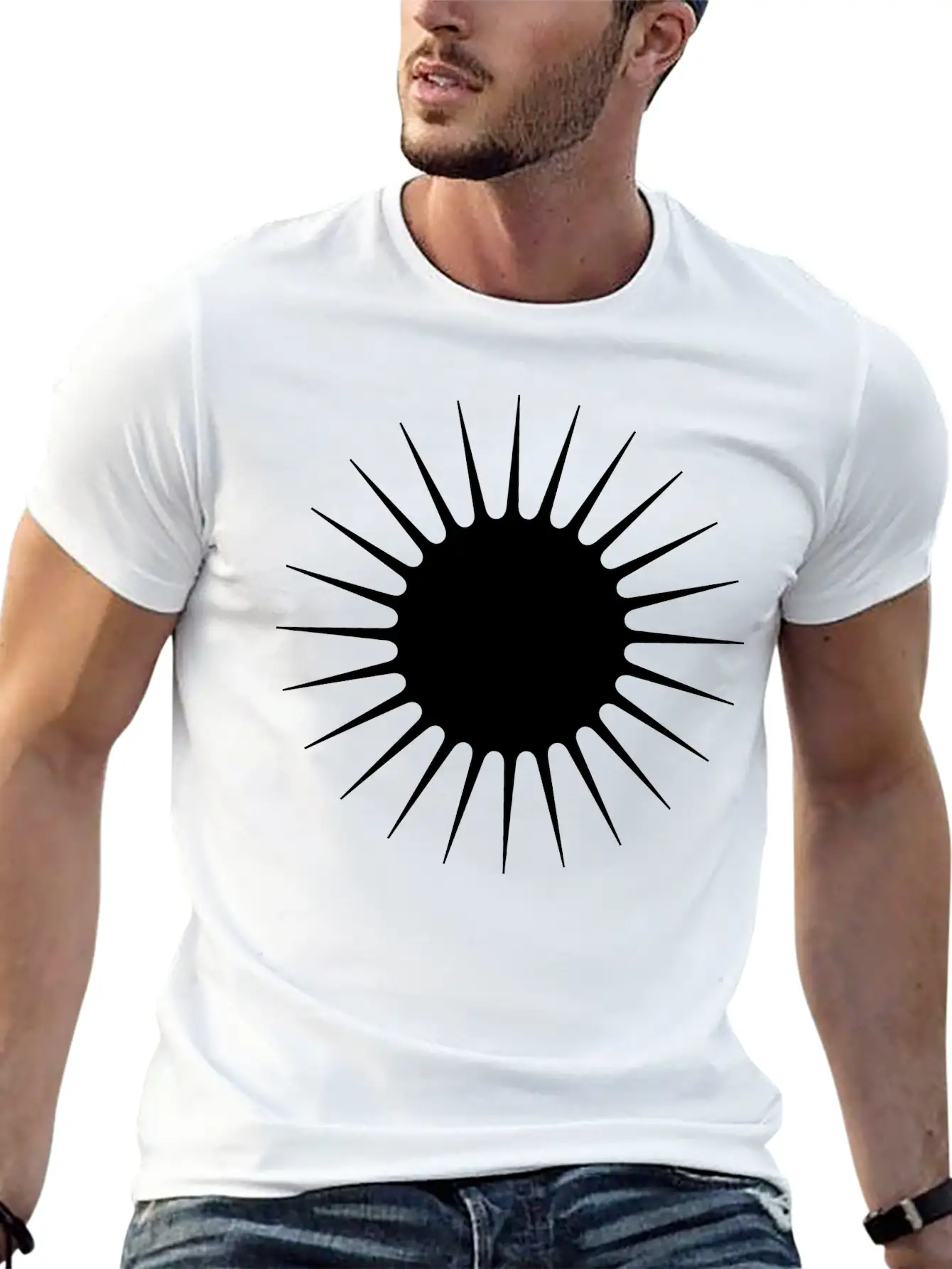 Sun Symbol With Rays Minimalist With Long Narrow Basic Graphic T-Shirt – Daily Comfort In Soft Cotton