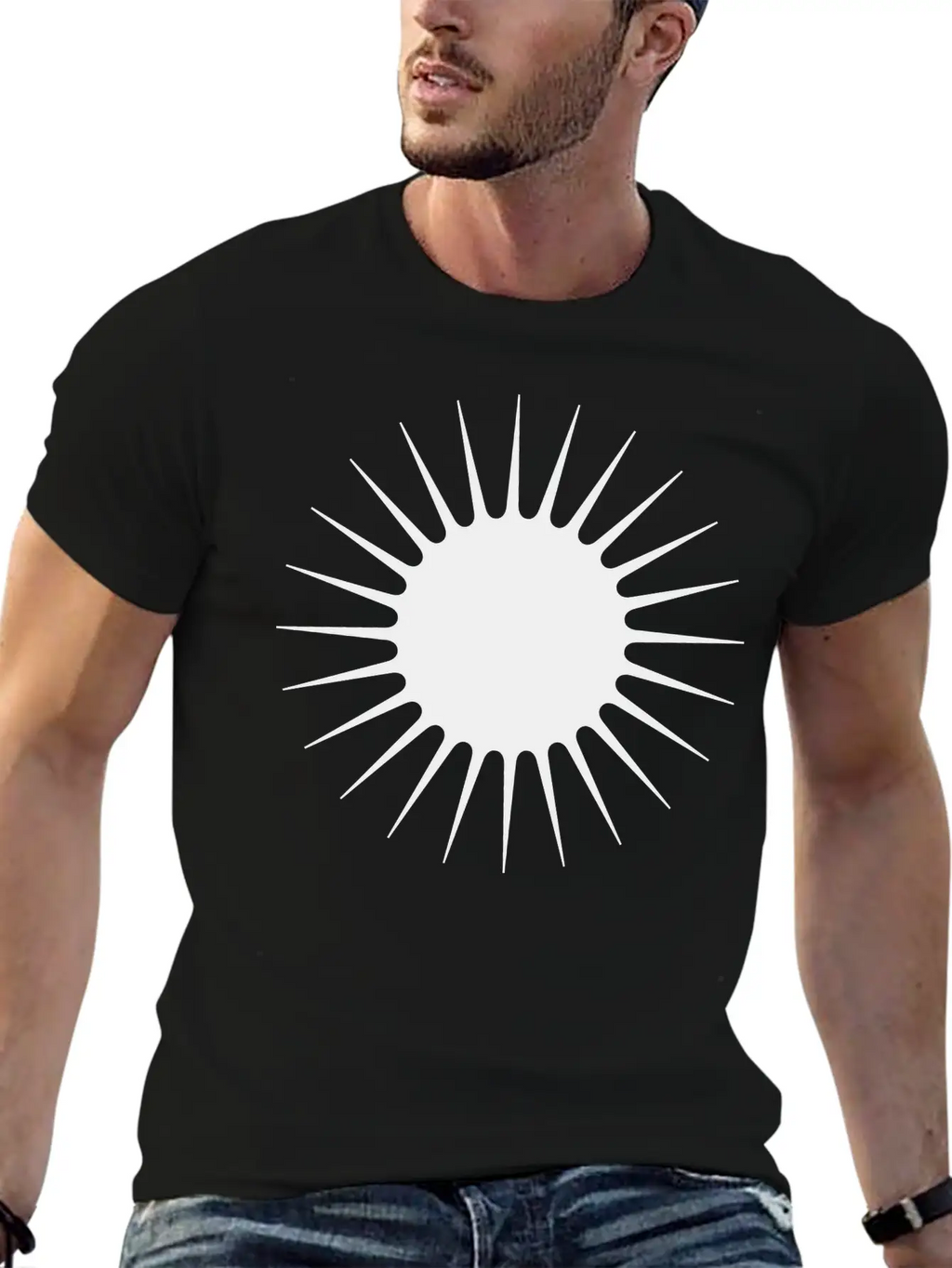 Sun Symbol With Rays Minimalist With Long Narrow Basic Graphic T-Shirt – Daily Comfort In Soft Cotton