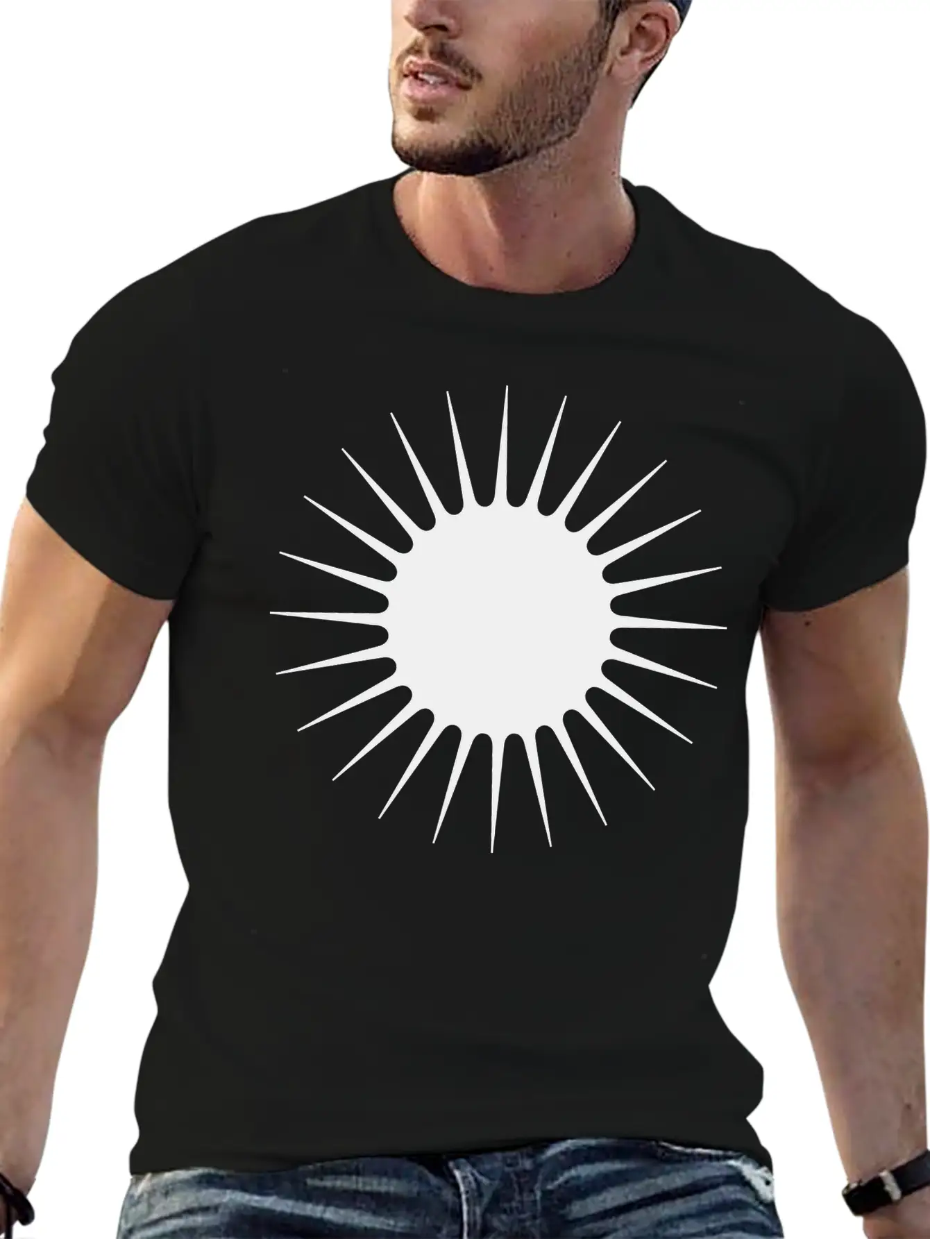 Sun Symbol With Rays Minimalist With Long Narrow Basic Graphic T-Shirt – Daily Comfort In Soft Cotton
