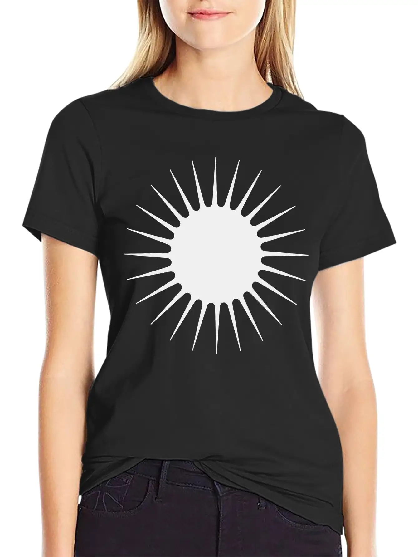 Sun Symbol With Rays Minimalist With Long Narrow Basic Graphic T-Shirt – Daily Comfort In Soft Cotton