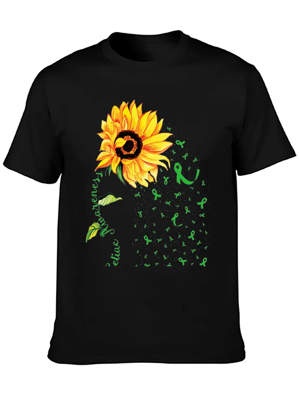 Sunflower Celiac Awareness Green Ribbon Essential Cotton Tee For Daily Outfits – Unisex Style