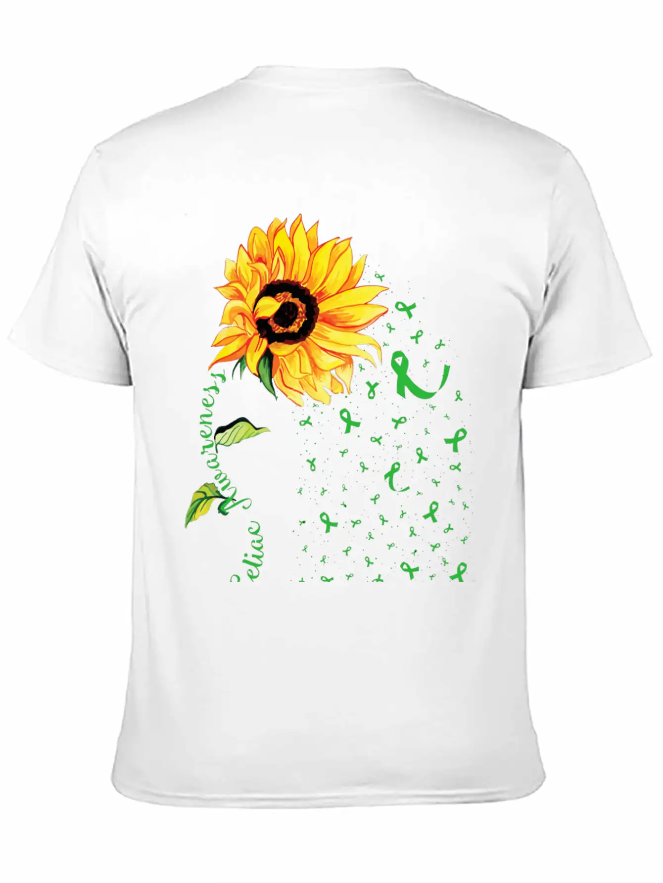 Sunflower Celiac Awareness Green Ribbon Essential Cotton Tee For Daily Outfits – Unisex Style