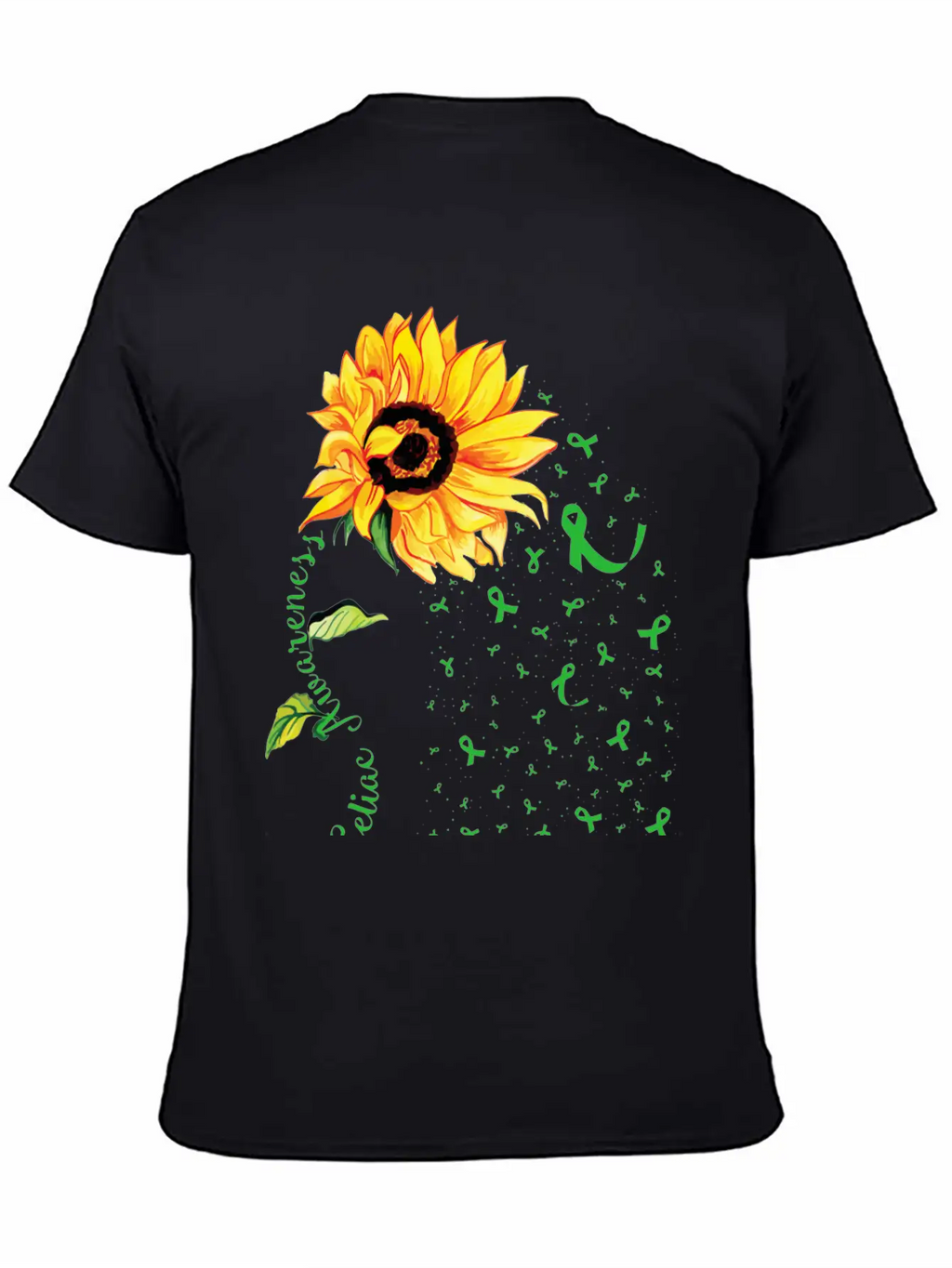 Sunflower Celiac Awareness Green Ribbon Essential Cotton Tee For Daily Outfits – Unisex Style
