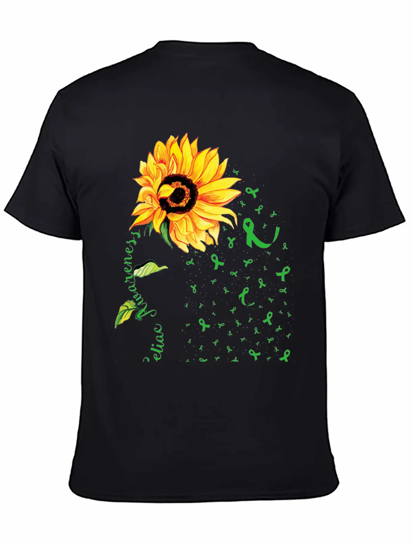 Sunflower Celiac Awareness Green Ribbon Essential Cotton Tee For Daily Outfits – Unisex Style