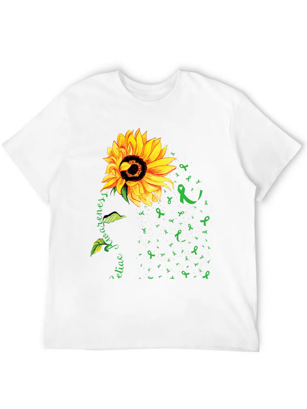 Sunflower Celiac Awareness Green Ribbon Essential Cotton Tee For Daily Outfits – Unisex Style