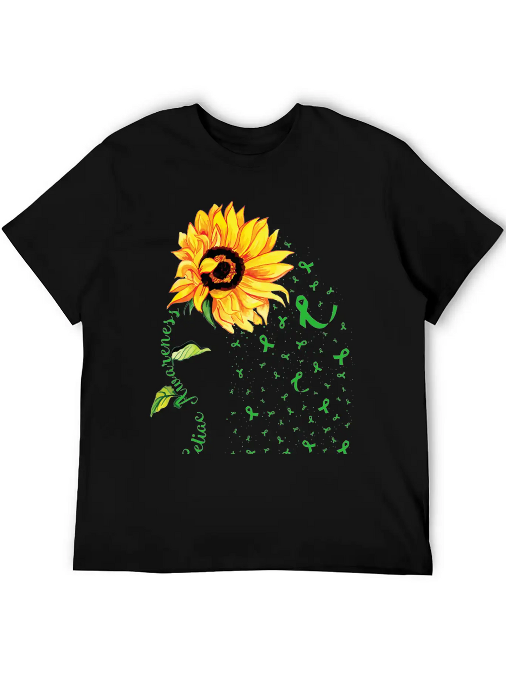 Sunflower Celiac Awareness Green Ribbon Essential Cotton Tee For Daily Outfits – Unisex Style