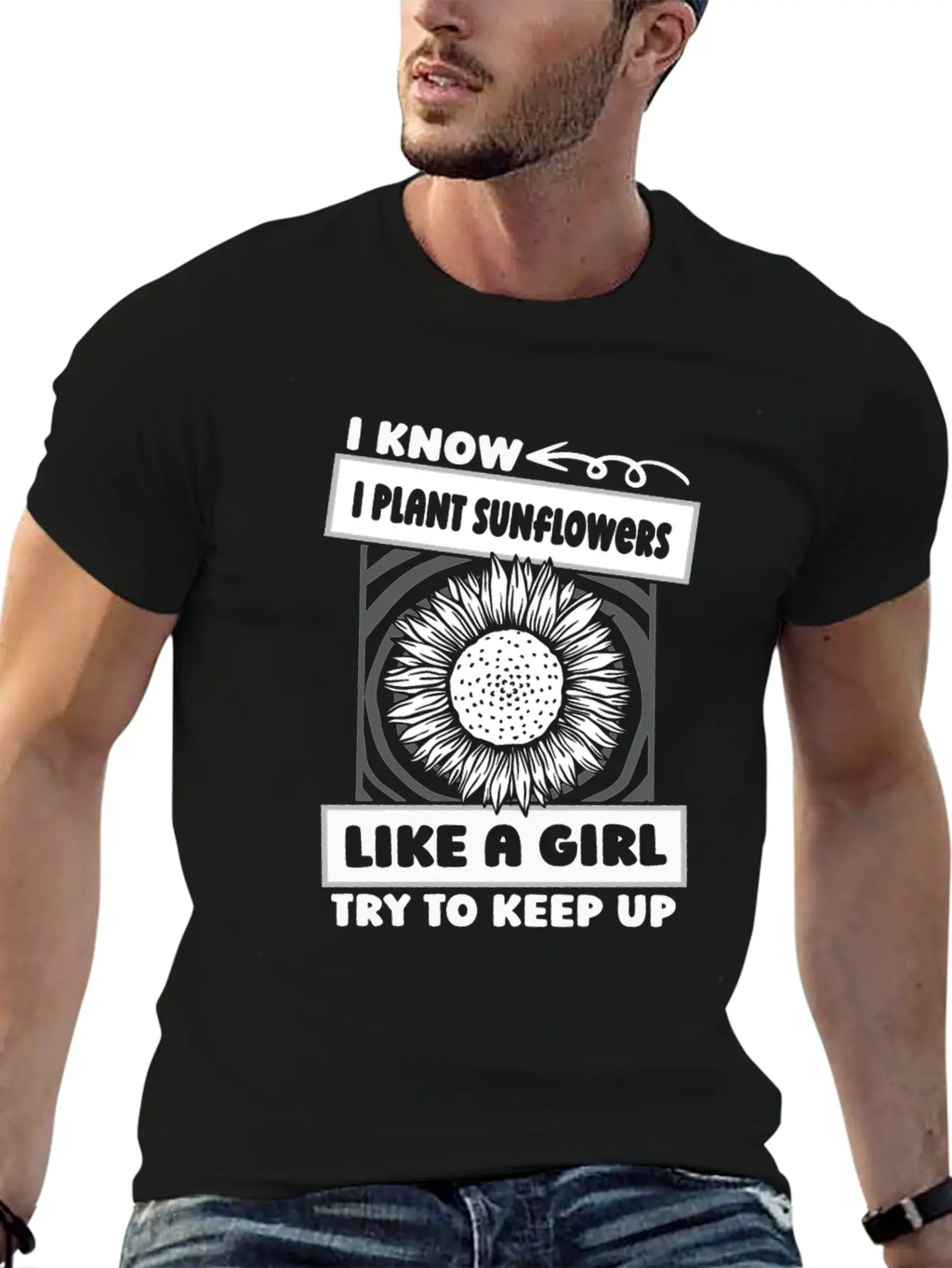 Sunflower Gardening Girl Basic Graphic T-Shirt – Daily Comfort In Soft Cotton