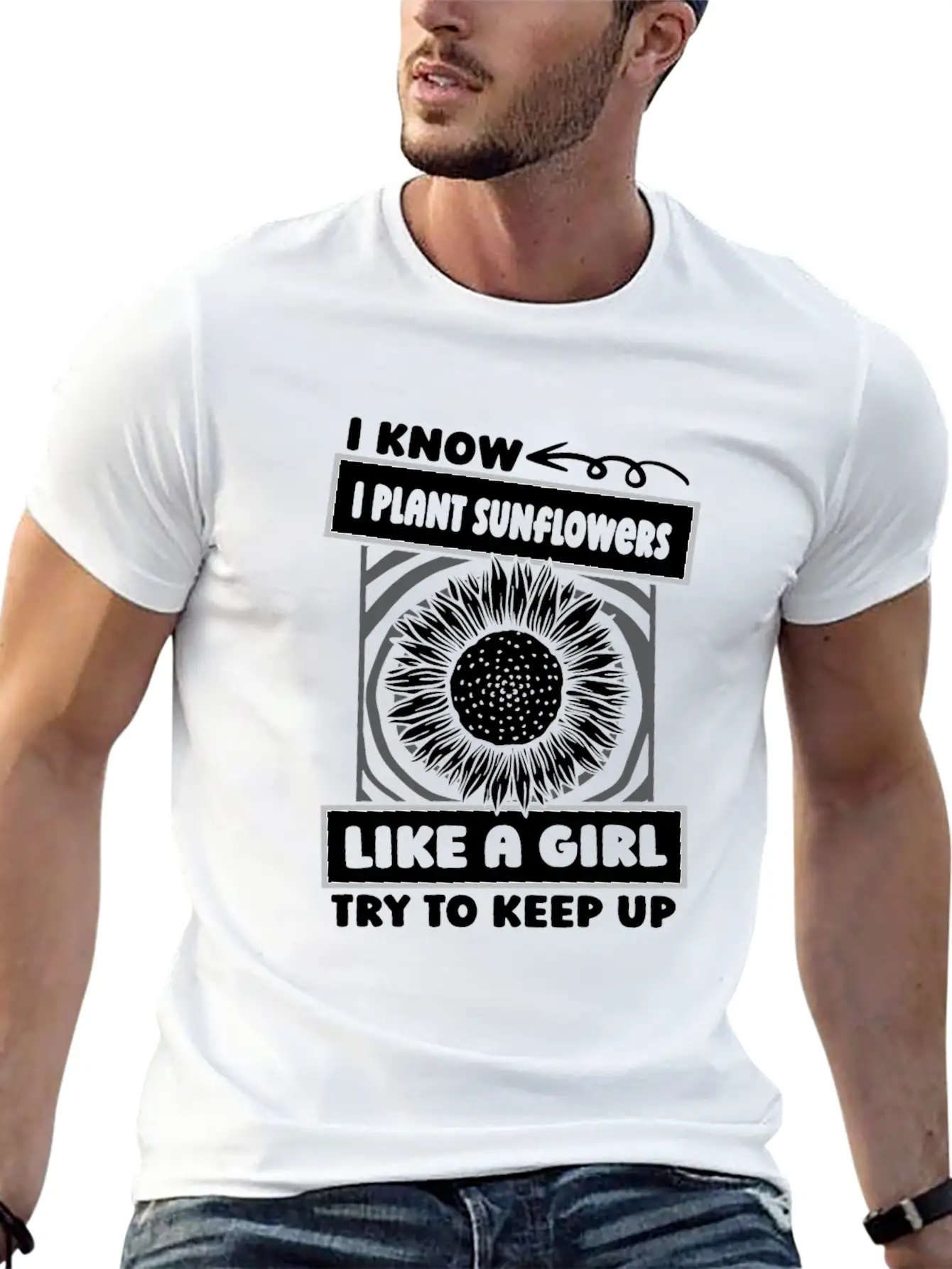 Sunflower Gardening Girl Basic Graphic T-Shirt – Daily Comfort In Soft Cotton