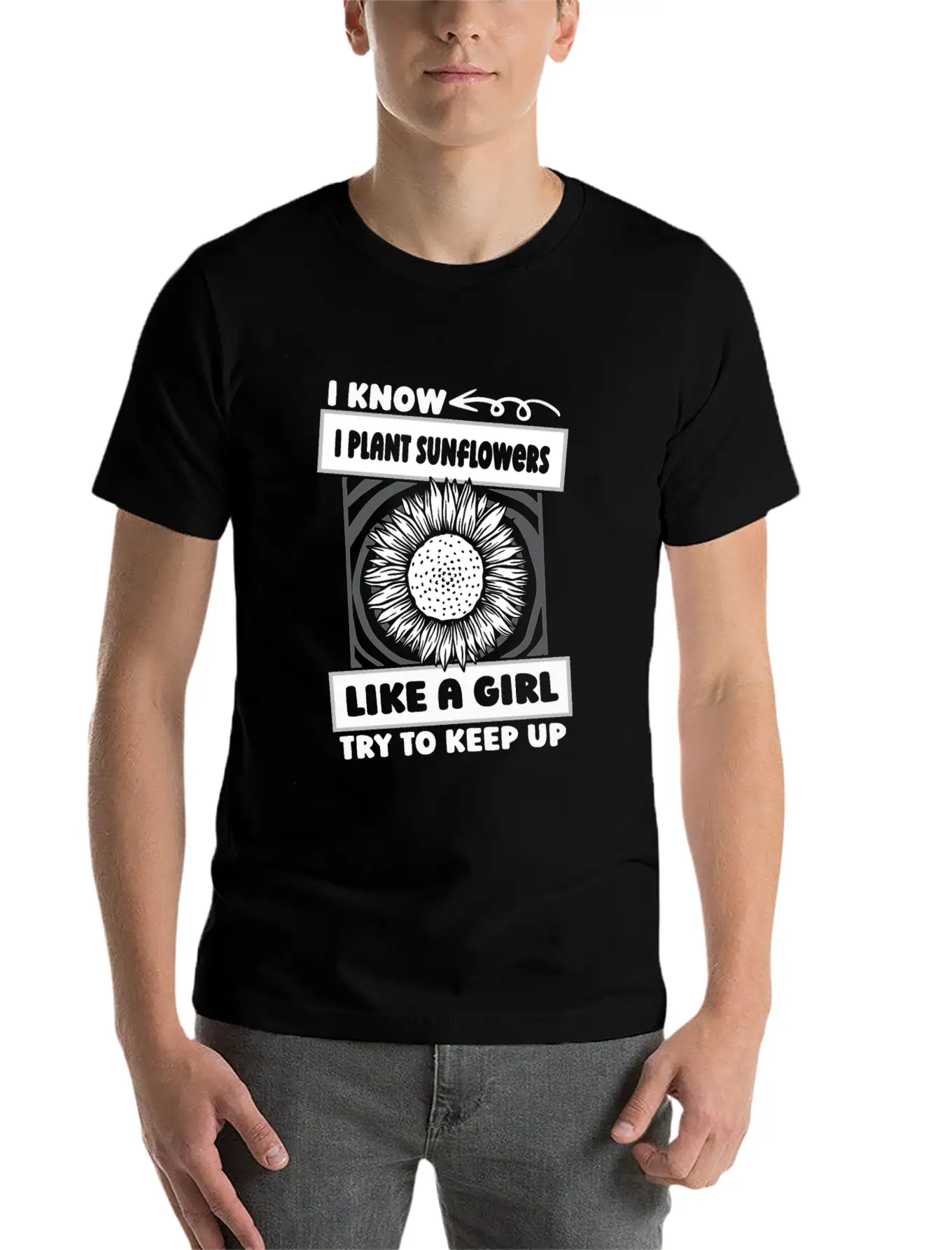 Sunflower Gardening Girl Basic Graphic T-Shirt – Daily Comfort In Soft Cotton