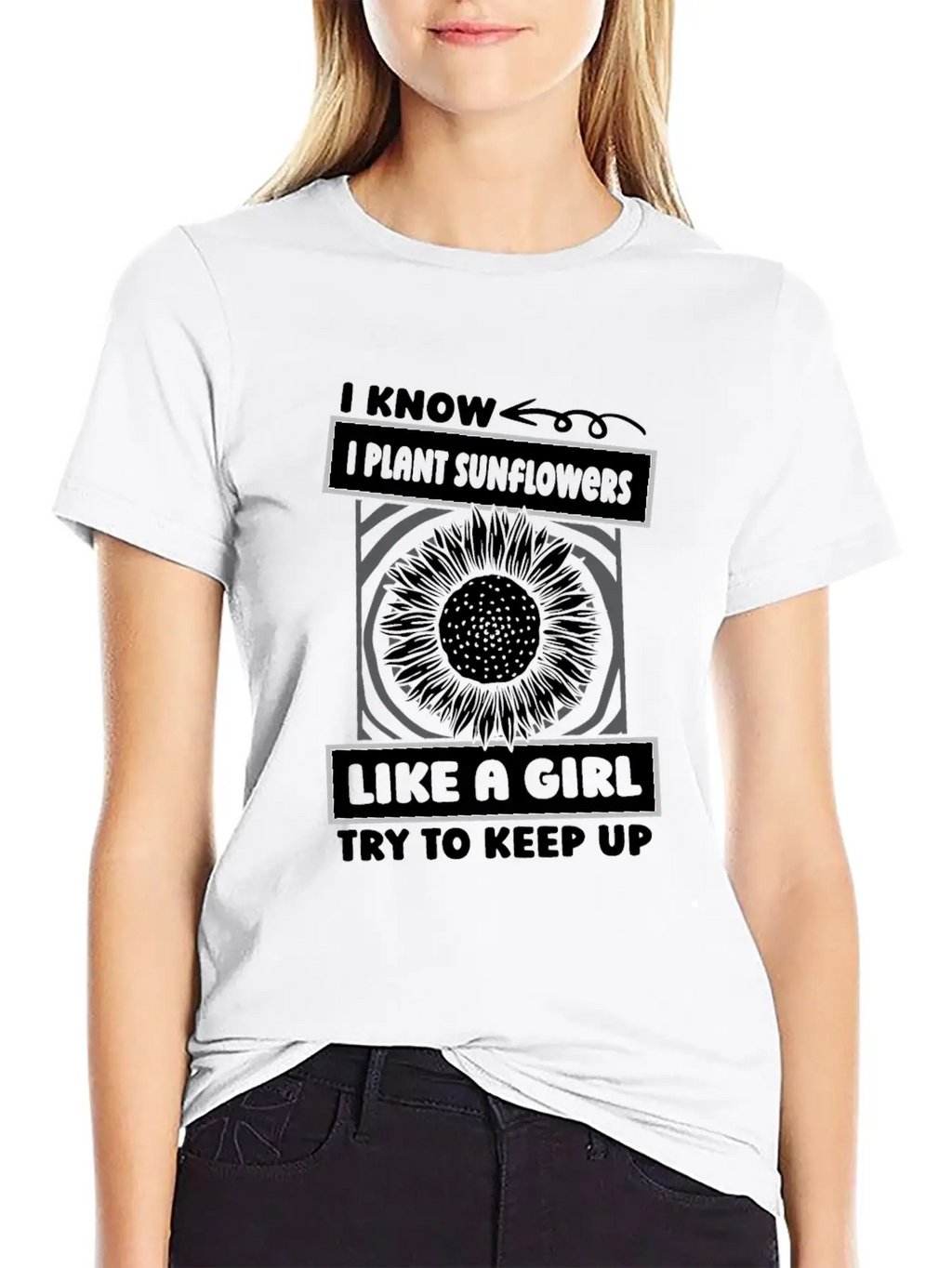 Sunflower Gardening Girl Basic Graphic T-Shirt – Daily Comfort In Soft Cotton