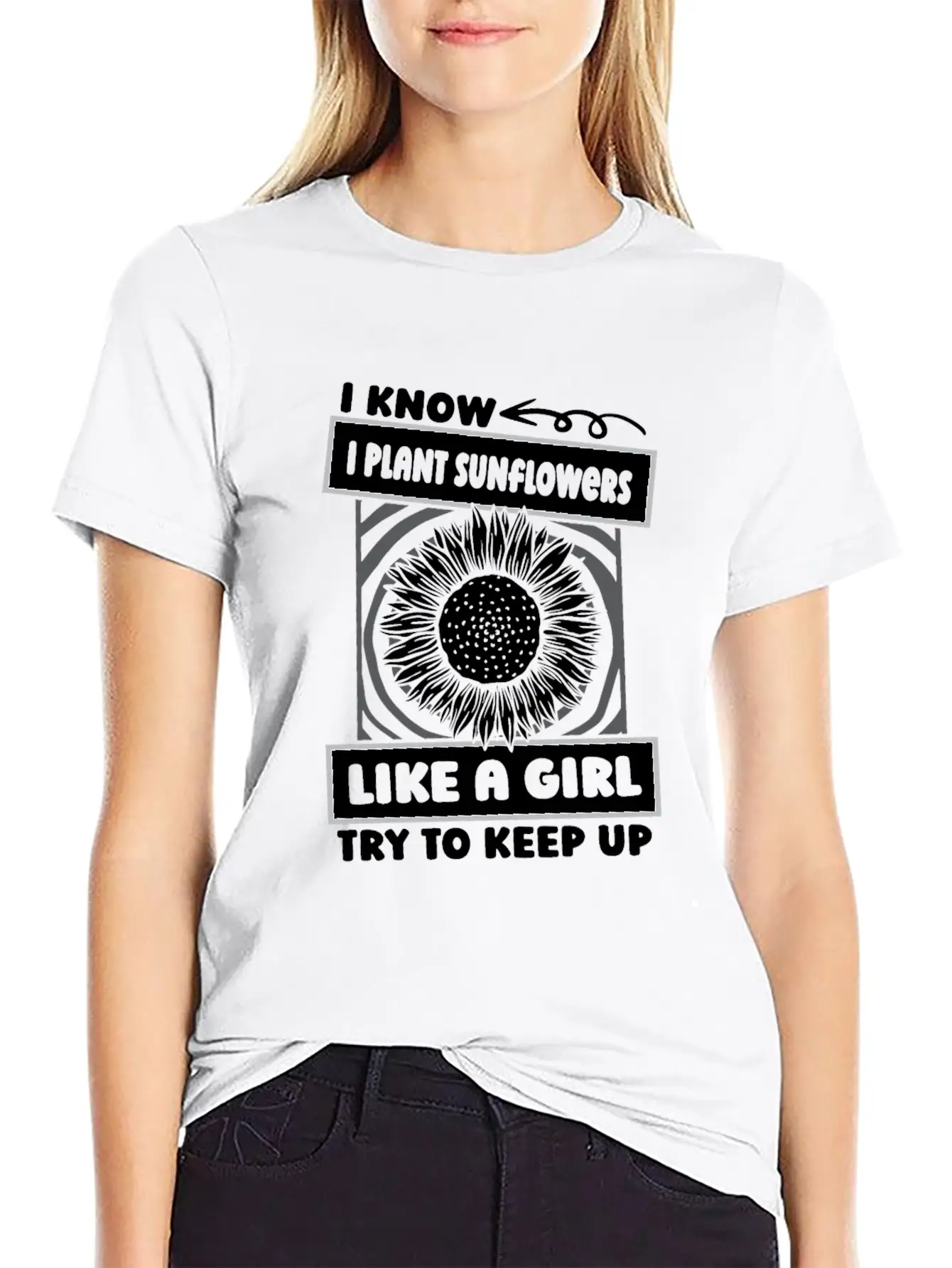 Sunflower Gardening Girl Basic Graphic T-Shirt – Daily Comfort In Soft Cotton