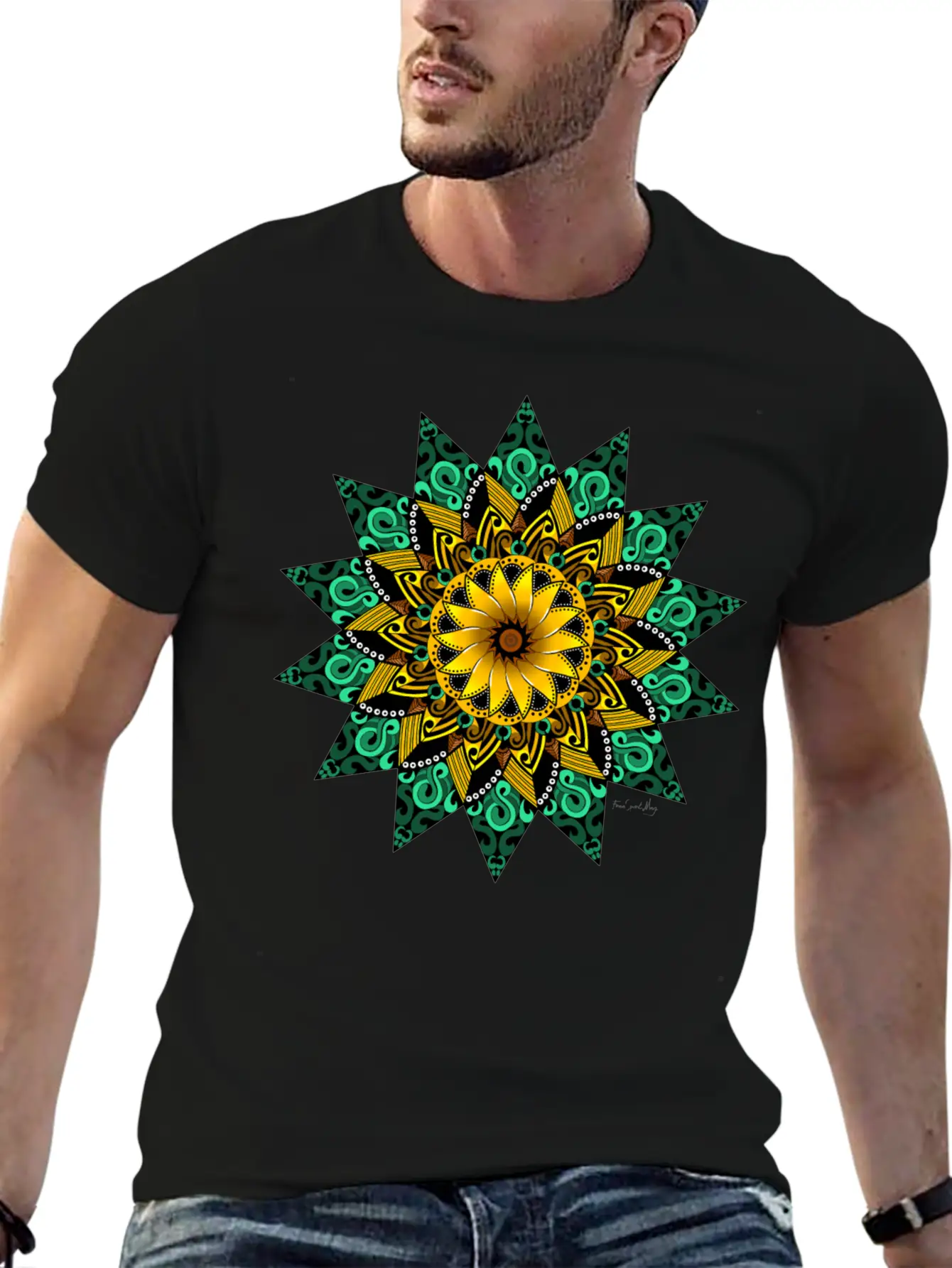 Sunflower Mandala Stylish Everyday T-Shirt – Unisex Basic Cotton Tee