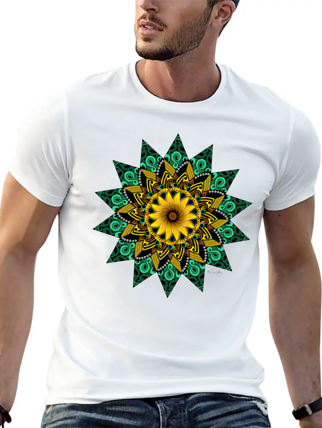 Sunflower Mandala Stylish Everyday T-Shirt – Unisex Basic Cotton Tee