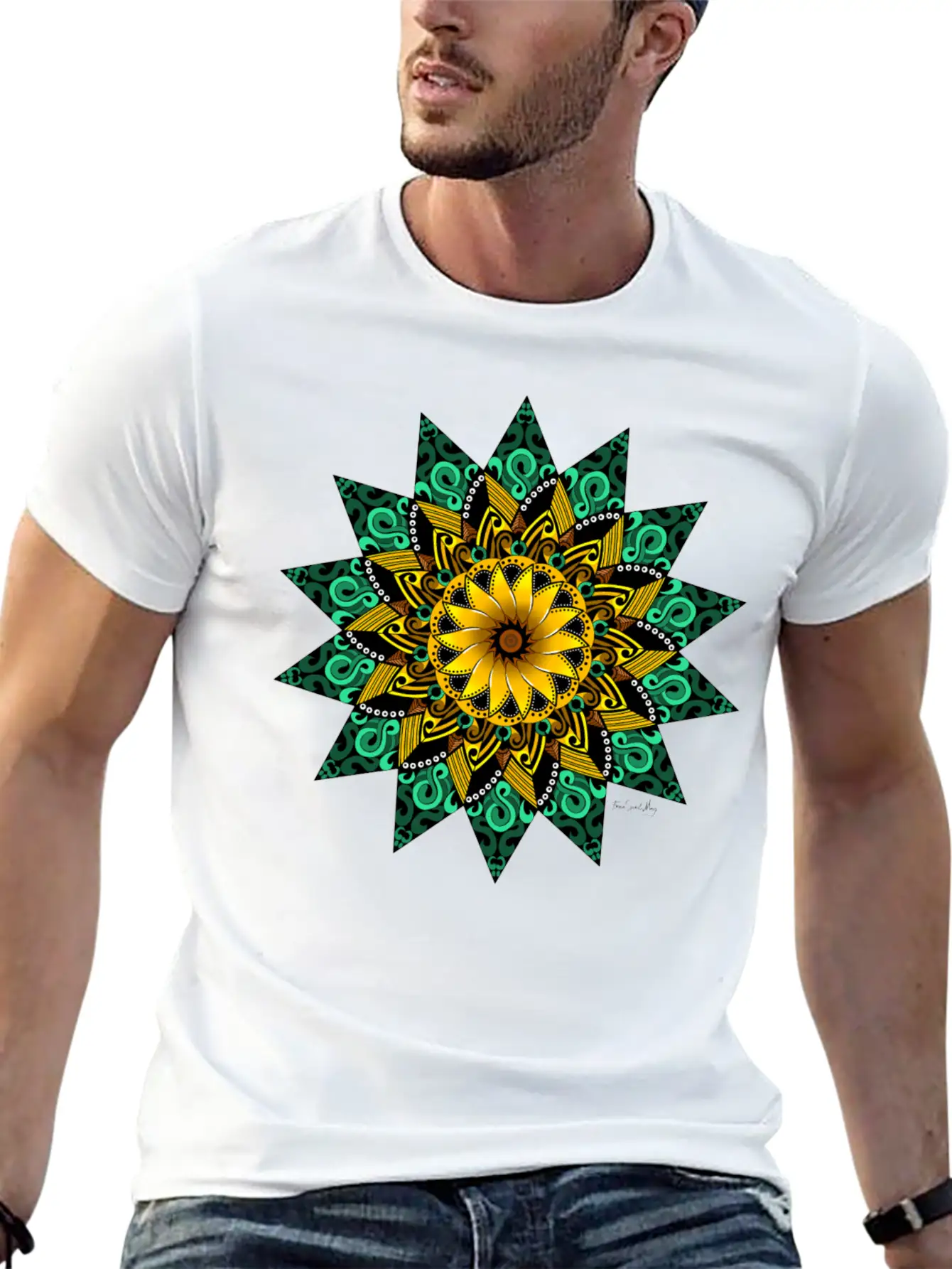 Sunflower Mandala Stylish Everyday T-Shirt – Unisex Basic Cotton Tee