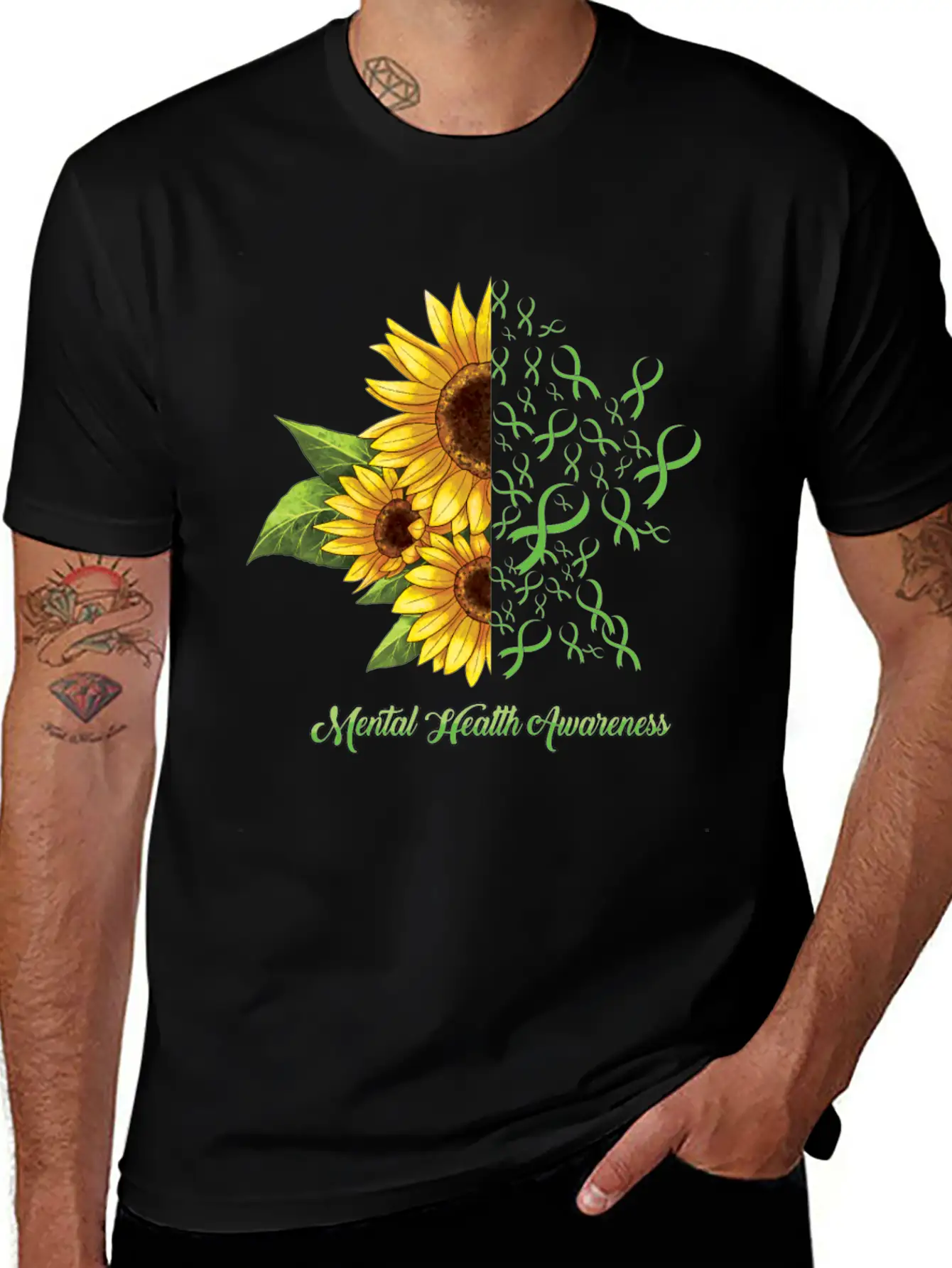 Sunflower May Green Mental Health Awareness Breathable Soft Cotton T-Shirt – Timeless Casual Look