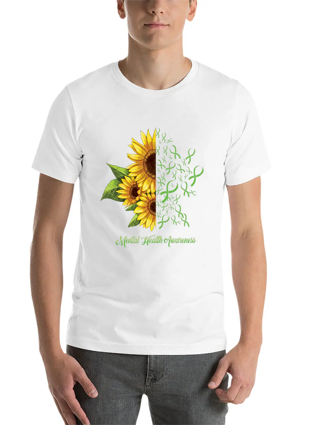 Sunflower May Green Mental Health Awareness Breathable Soft Cotton T-Shirt – Timeless Casual Look