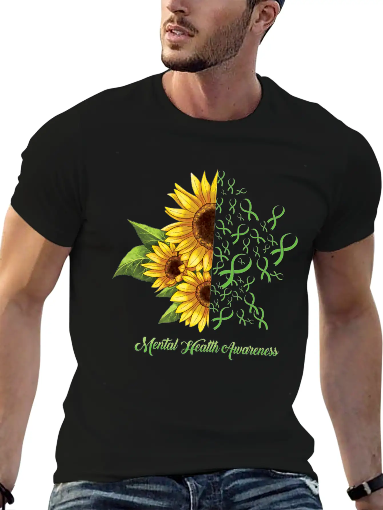 Sunflower May Green Mental Health Awareness Breathable Soft Cotton T-Shirt – Timeless Casual Look