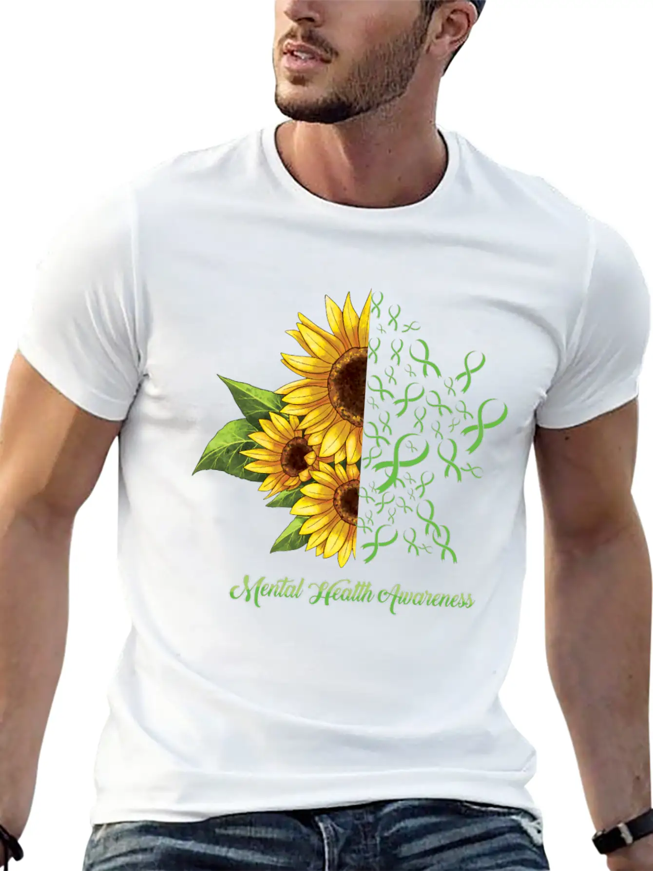 Sunflower May Green Mental Health Awareness Breathable Soft Cotton T-Shirt – Timeless Casual Look