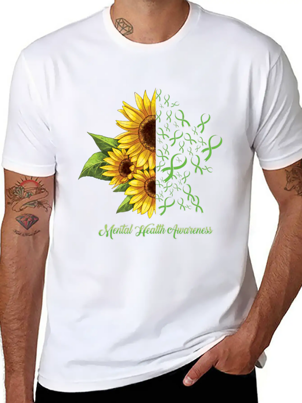 Sunflower May Green Mental Health Awareness Breathable Soft Cotton T-Shirt – Timeless Casual Look