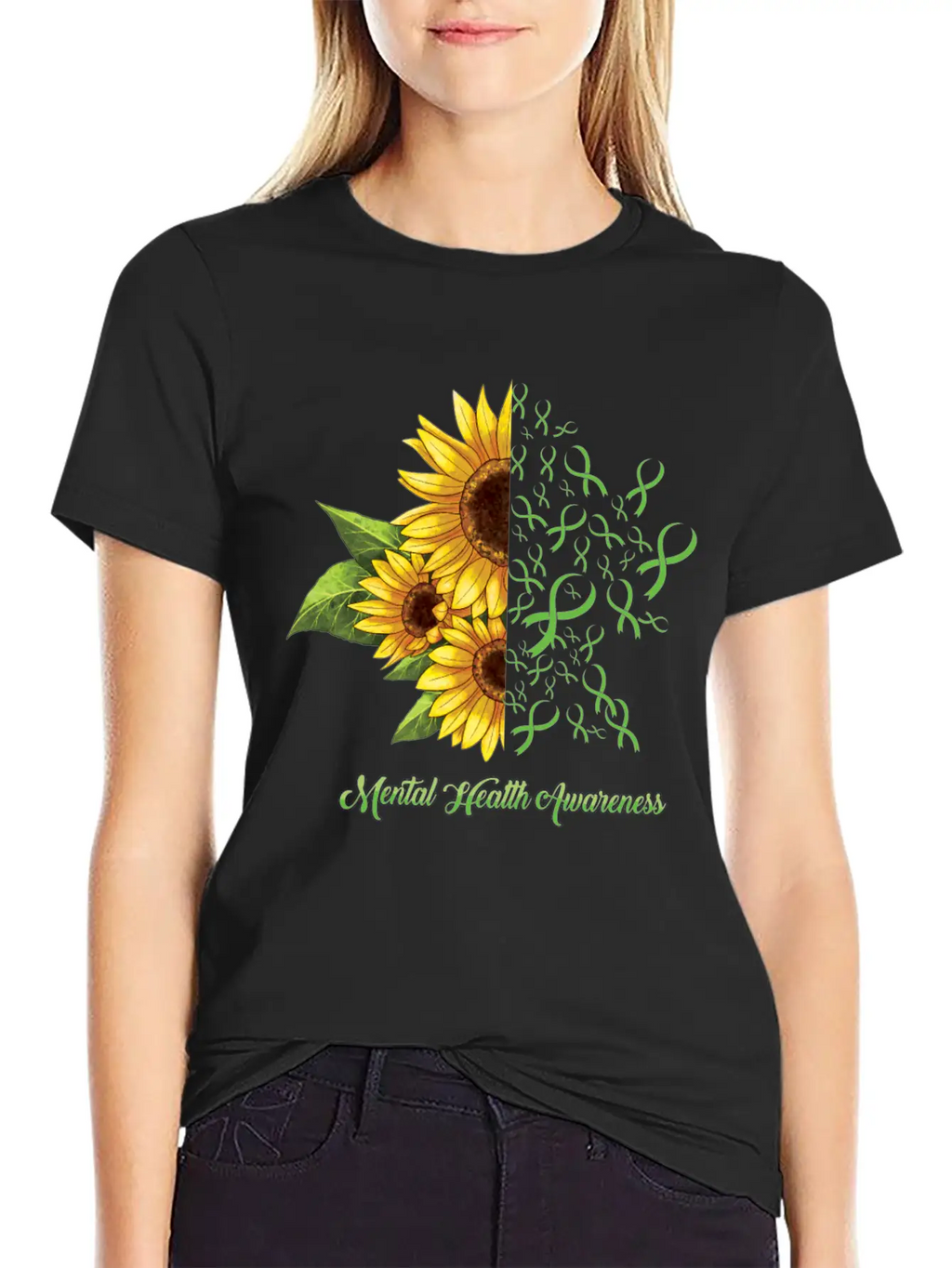 Sunflower May Green Mental Health Awareness Breathable Soft Cotton T-Shirt – Timeless Casual Look