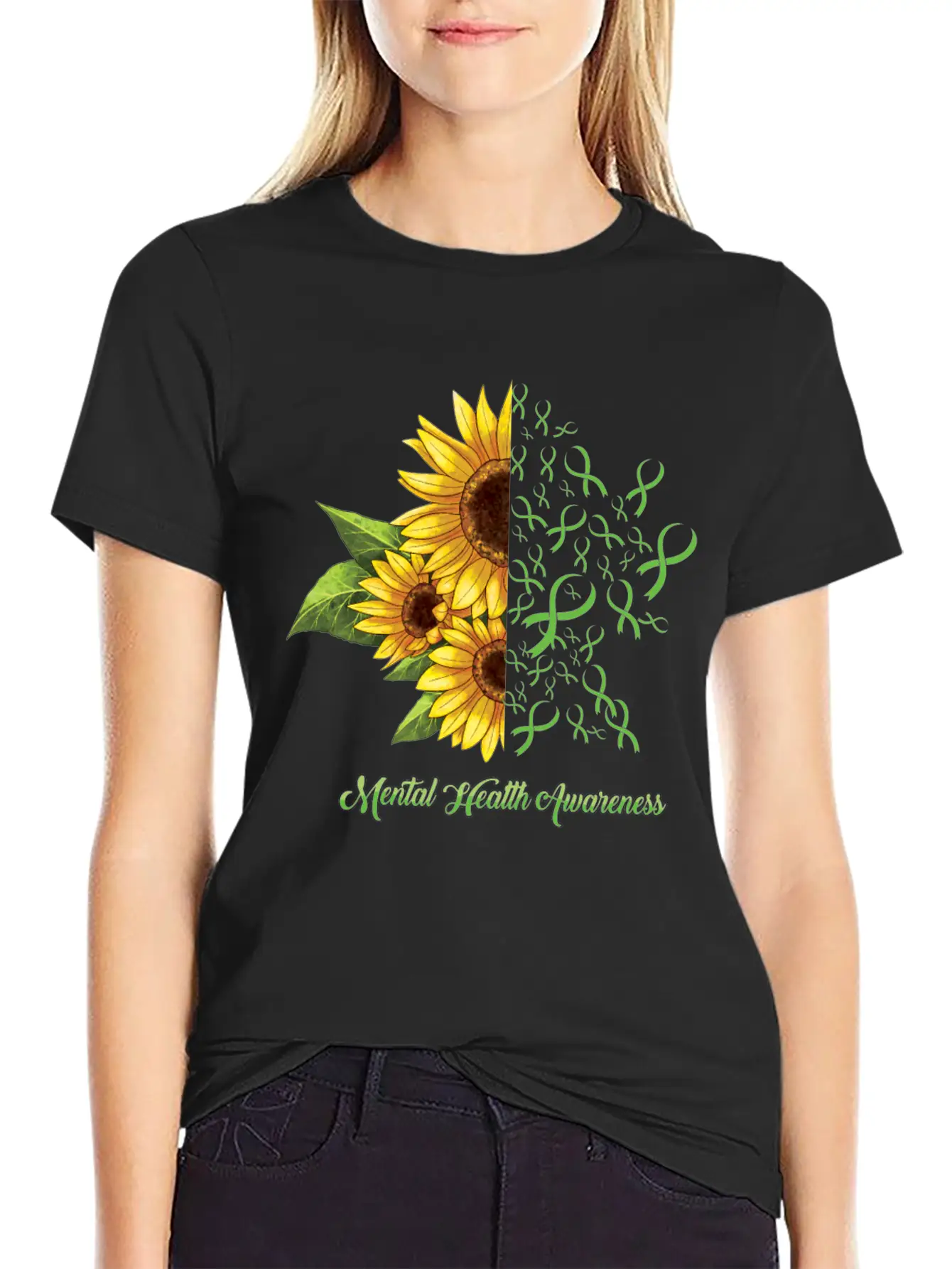 Sunflower May Green Mental Health Awareness Breathable Soft Cotton T-Shirt – Timeless Casual Look