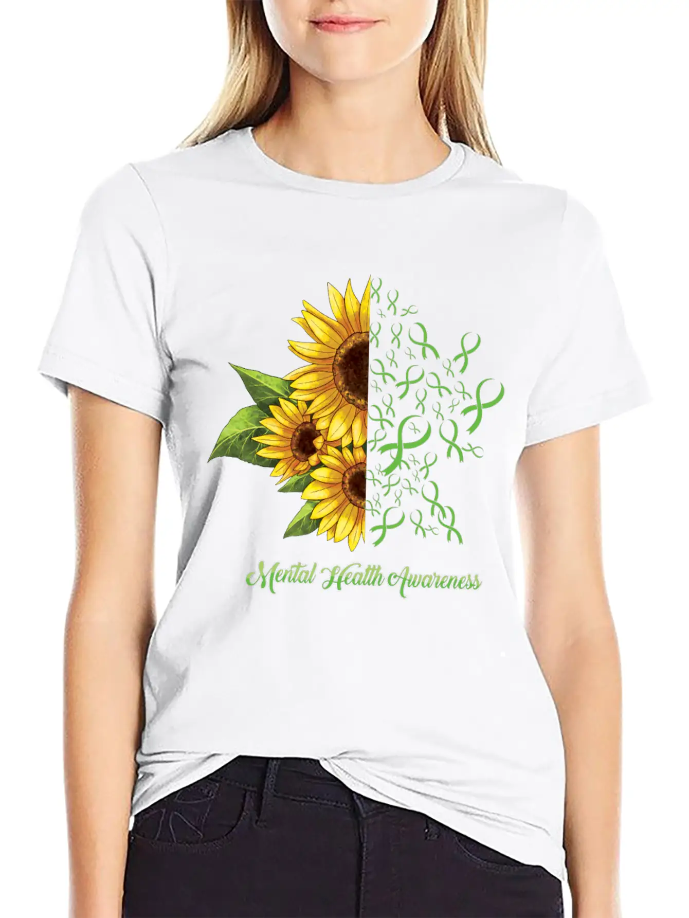 Sunflower May Green Mental Health Awareness Breathable Soft Cotton T-Shirt – Timeless Casual Look