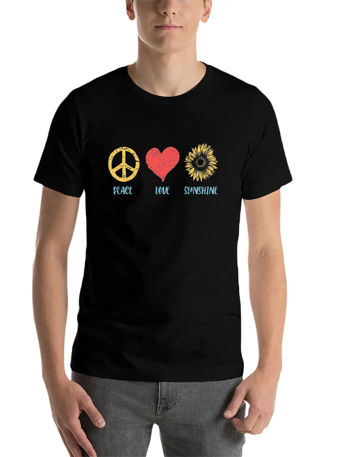 Sunflower Peace Sign Love Sunshine Vintage Hippie Breathable Graphic T-Shirt – Perfect For Casual Days