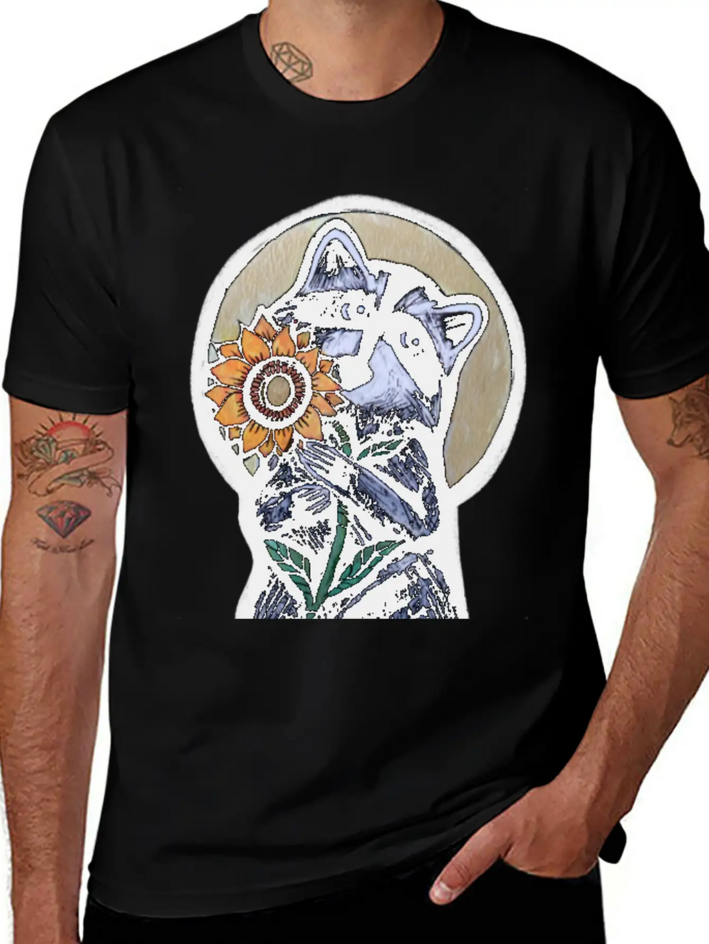 Sunflower Raccoon Breathable Graphic T-Shirt – Perfect For Casual Days