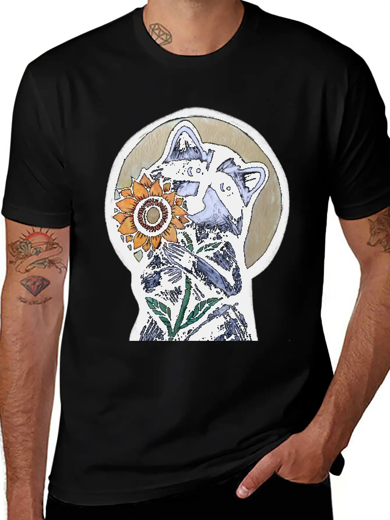 Sunflower Raccoon Breathable Graphic T-Shirt – Perfect For Casual Days