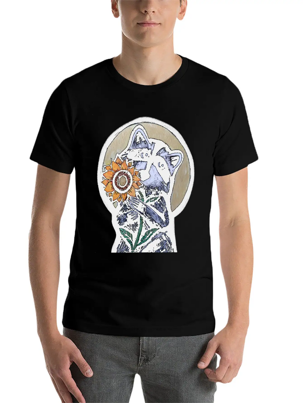 Sunflower Raccoon Breathable Graphic T-Shirt – Perfect For Casual Days