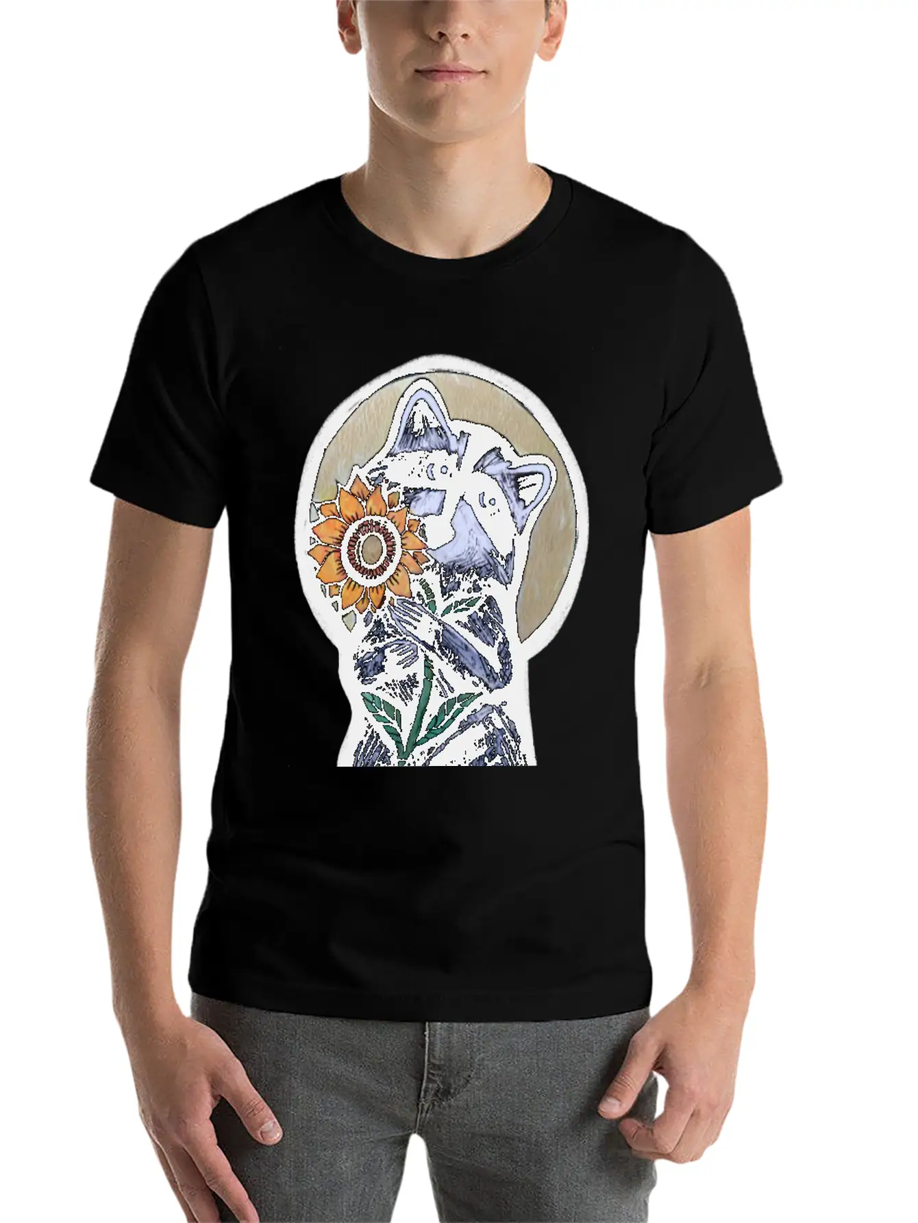 Sunflower Raccoon Breathable Graphic T-Shirt – Perfect For Casual Days