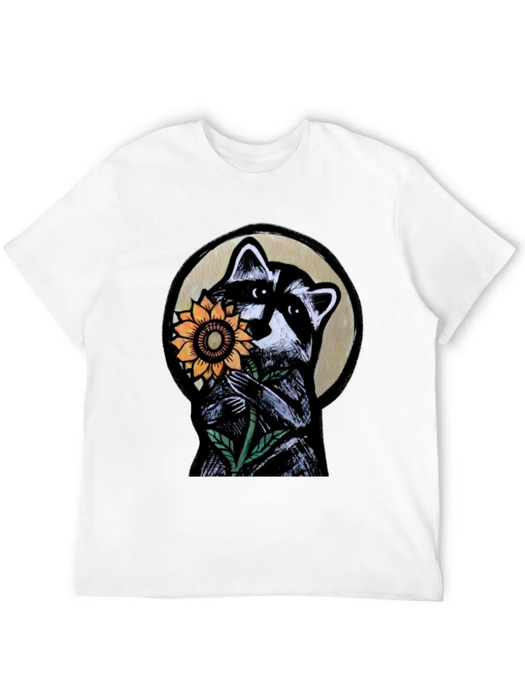 Sunflower Raccoon Breathable Graphic T-Shirt – Perfect For Casual Days