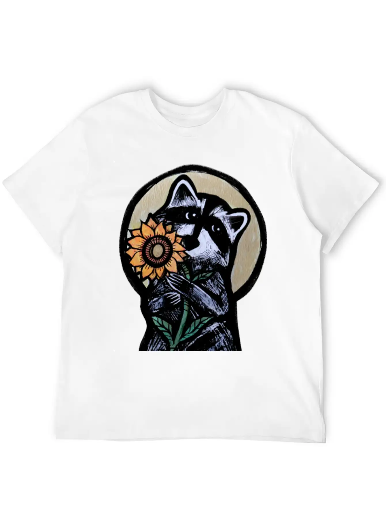 Sunflower Raccoon Breathable Graphic T-Shirt – Perfect For Casual Days