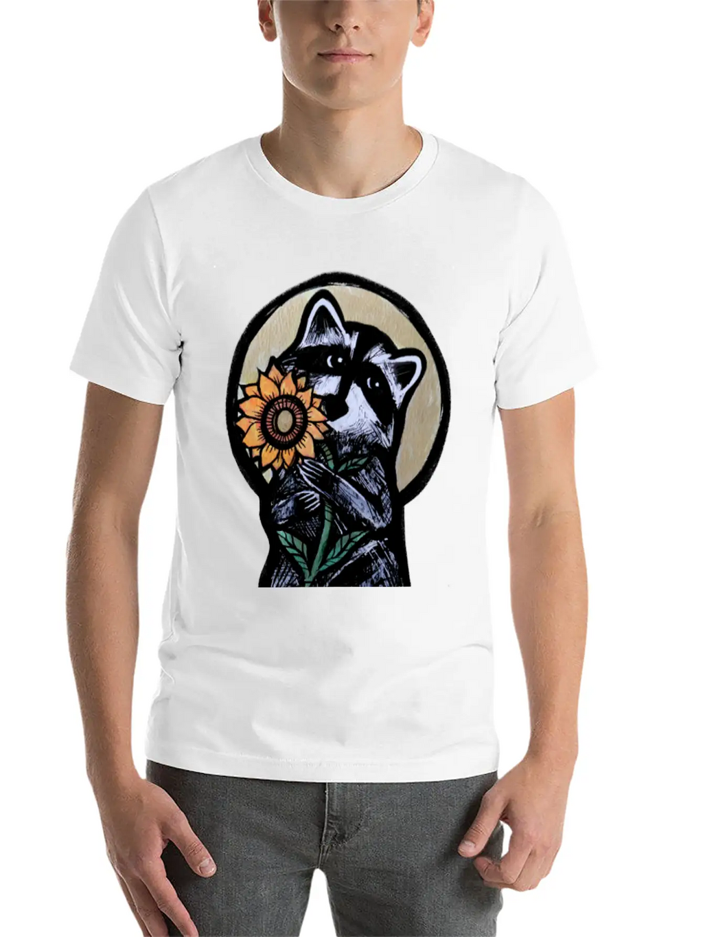 Sunflower Raccoon Breathable Graphic T-Shirt – Perfect For Casual Days